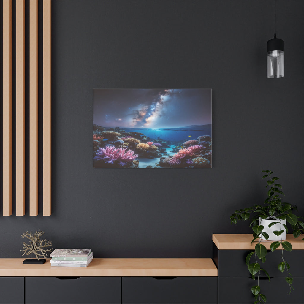 Cosmic Reef Harmony: Underwater Seascape Panorama, Milky Way Marine Dreamscape - L’Art Suprême Canvas