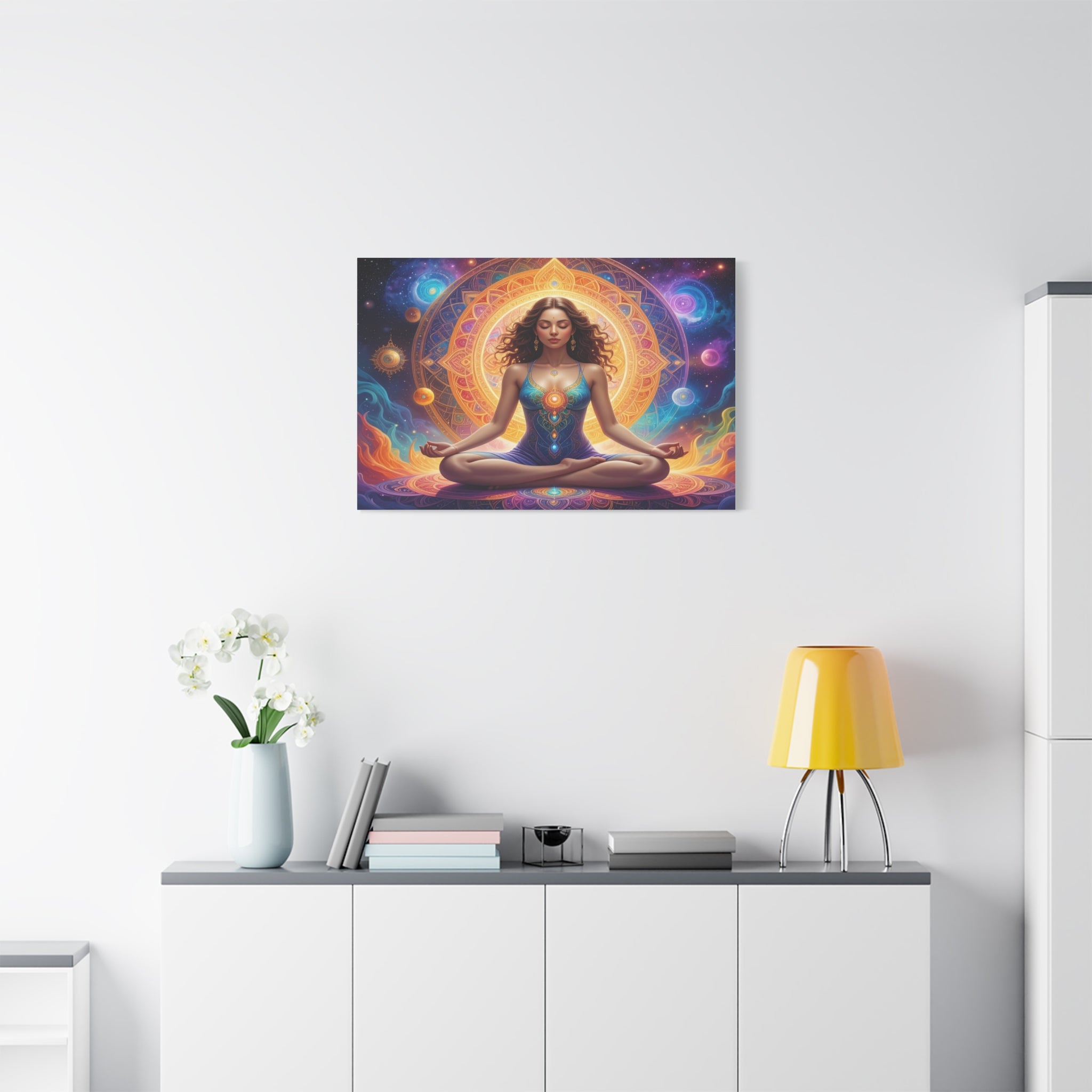 Cosmic Lotus Meditation: Spiritual Energy Mandala, Digital Celestial Art - L’Art Suprême Canvas