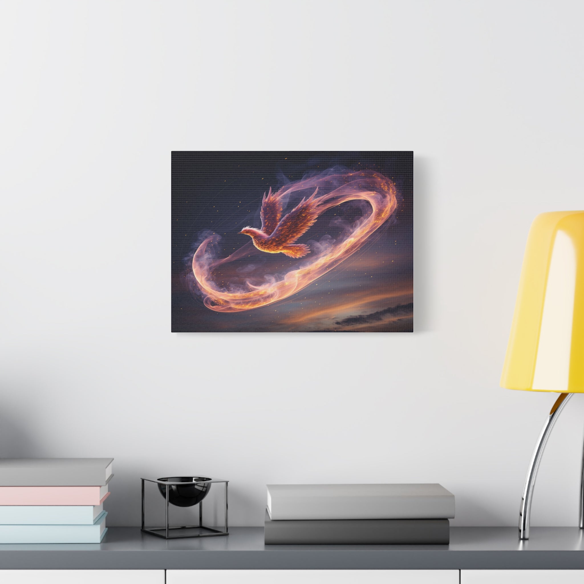 Phoenix of Rebirth: Mythical Fire Bird Digital Painting, Fantasy Flame Creature Artwork - L’Art Suprême Canvas