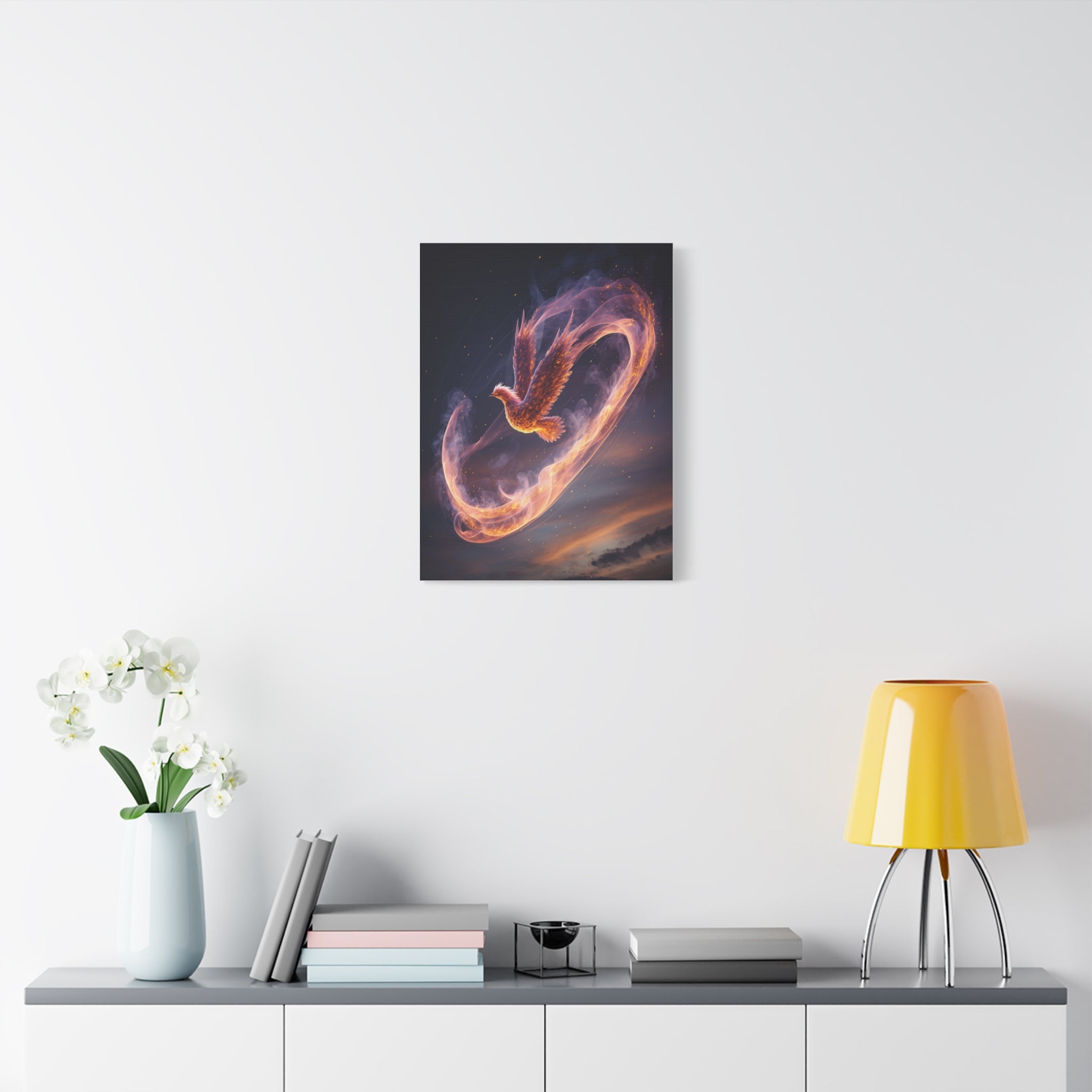 Phoenix of Rebirth: Mythical Fire Bird Digital Painting, Fantasy Flame Creature Artwork - L’Art Suprême Canvas