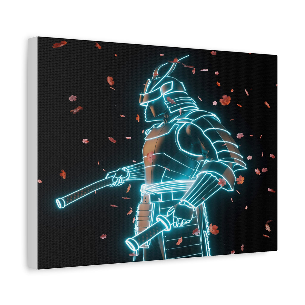 Neon Samurai: Digital Warrior, Cyberpunk Fusion, Glowing Wireframe Armor - L’Art Suprême Canvas