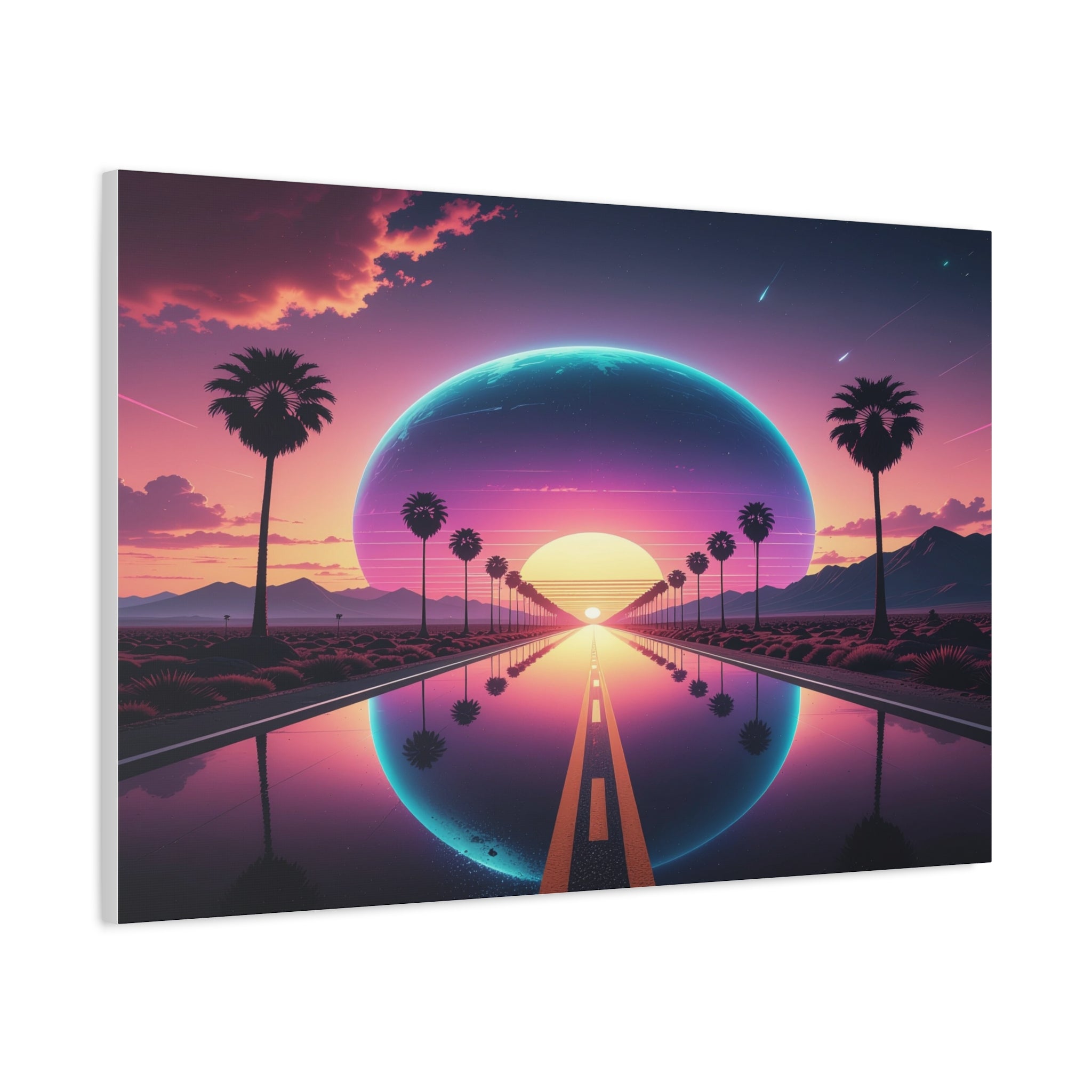 Cosmic Highway: Synthwave Dreamscape, Retro-Futuristic Sunset - L’Art Suprême Canvas