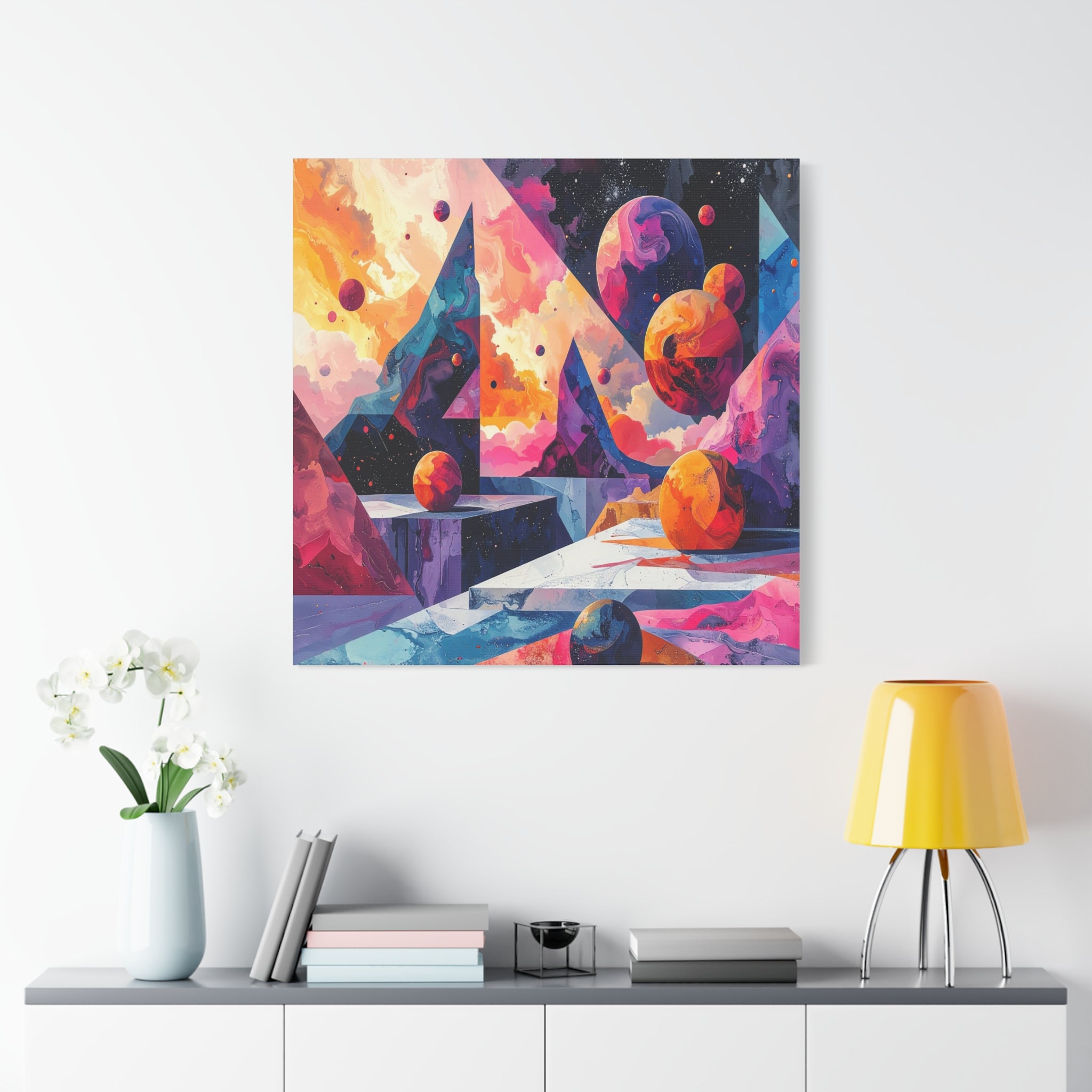 Cosmic Geometry: Dimensional Kaleidoscope, Digital Abstract Landscape - L’Art Suprême Canvas
