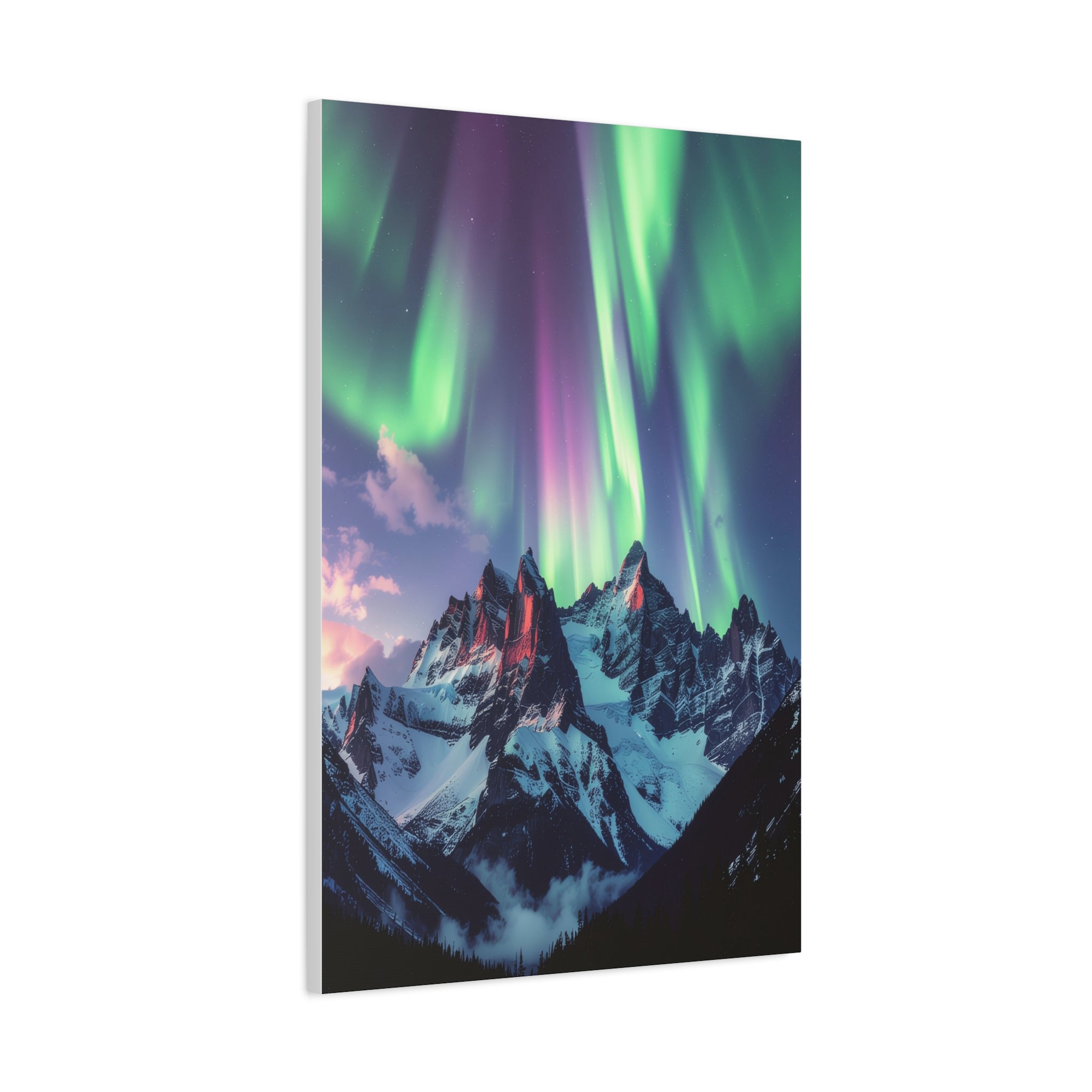 Celestial Symphony: Northern Lights Panorama, Alpine Aurora Wilderness - L’Art Suprême Canvas