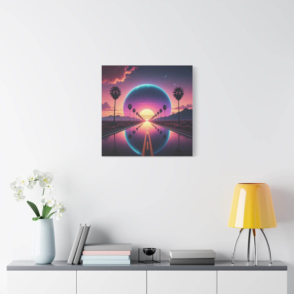 Cosmic Highway: Synthwave Dreamscape, Retro-Futuristic Sunset - L’Art Suprême Canvas
