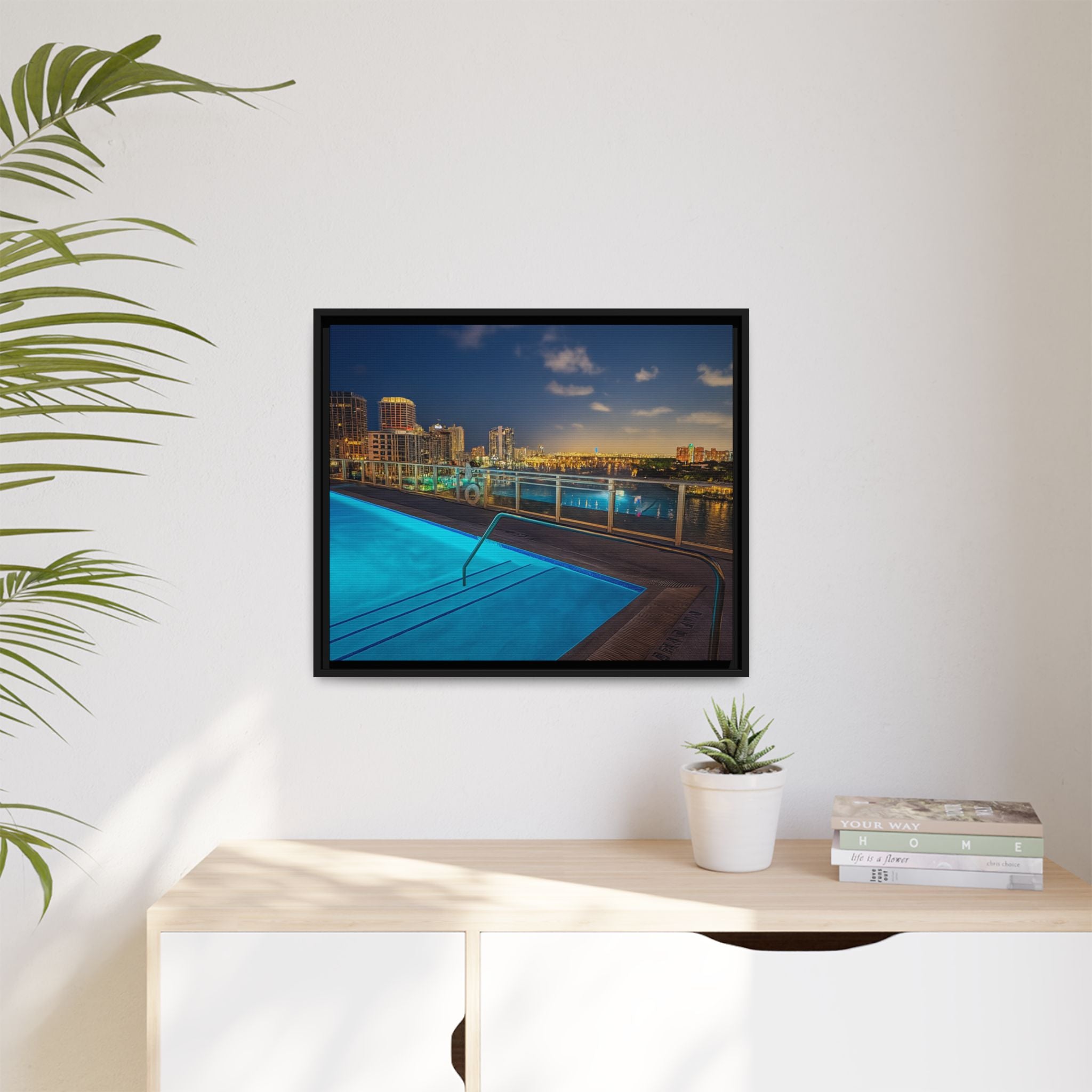 "Skyline Reflections" – Framed Canvas Print