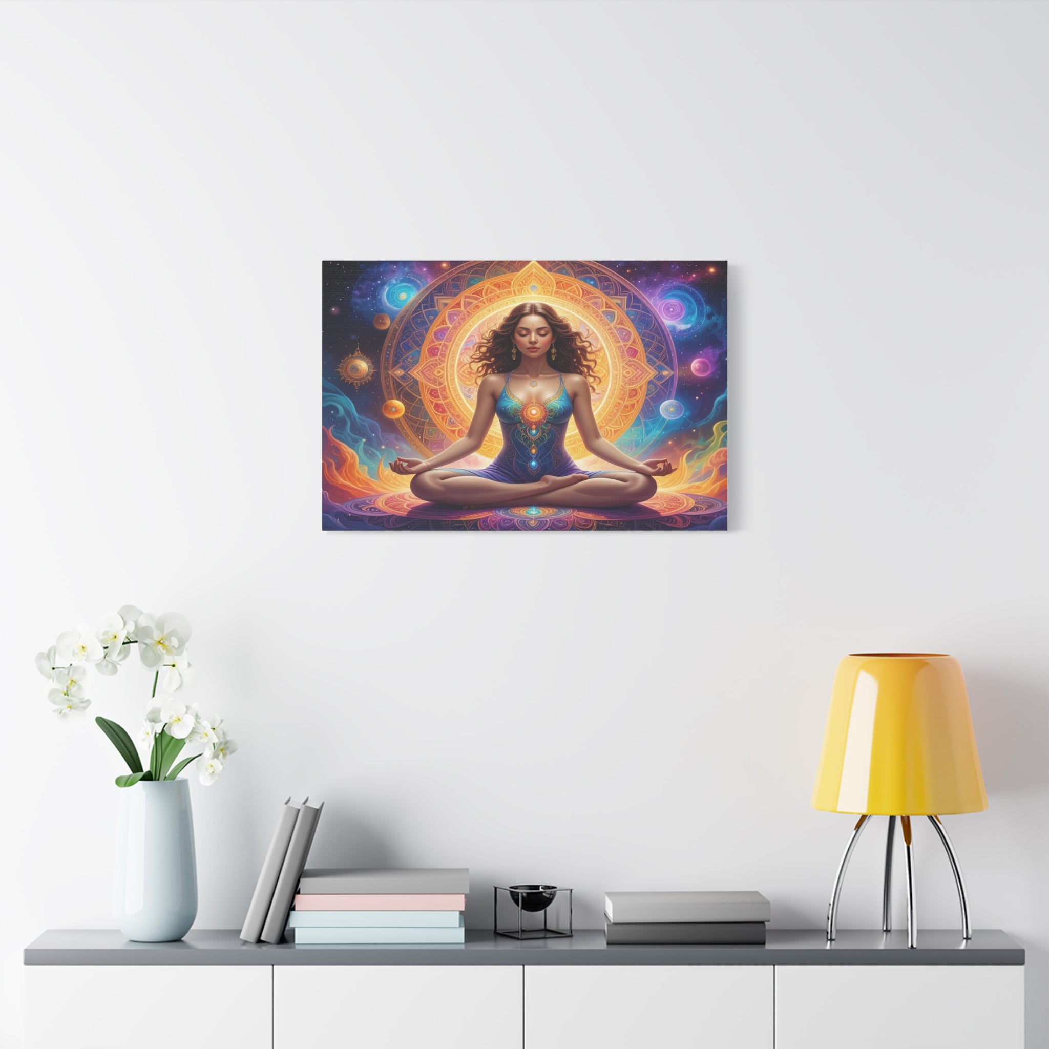 Cosmic Lotus Meditation: Spiritual Energy Mandala, Digital Celestial Art - L’Art Suprême Canvas