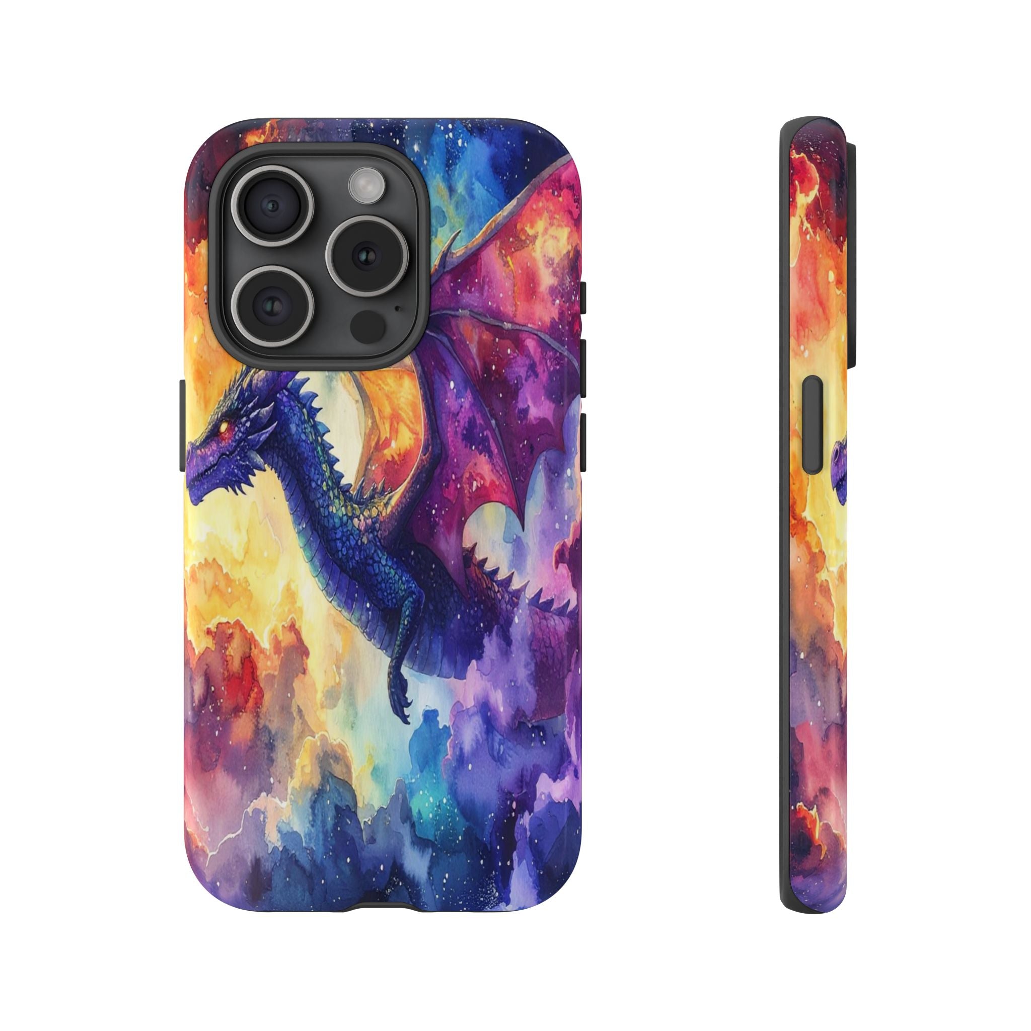 Celestial Dragons' Ascent: Watercolor Fantasy Artwork, Cosmic Nebula Landscape - L’Art Suprême Phone Case