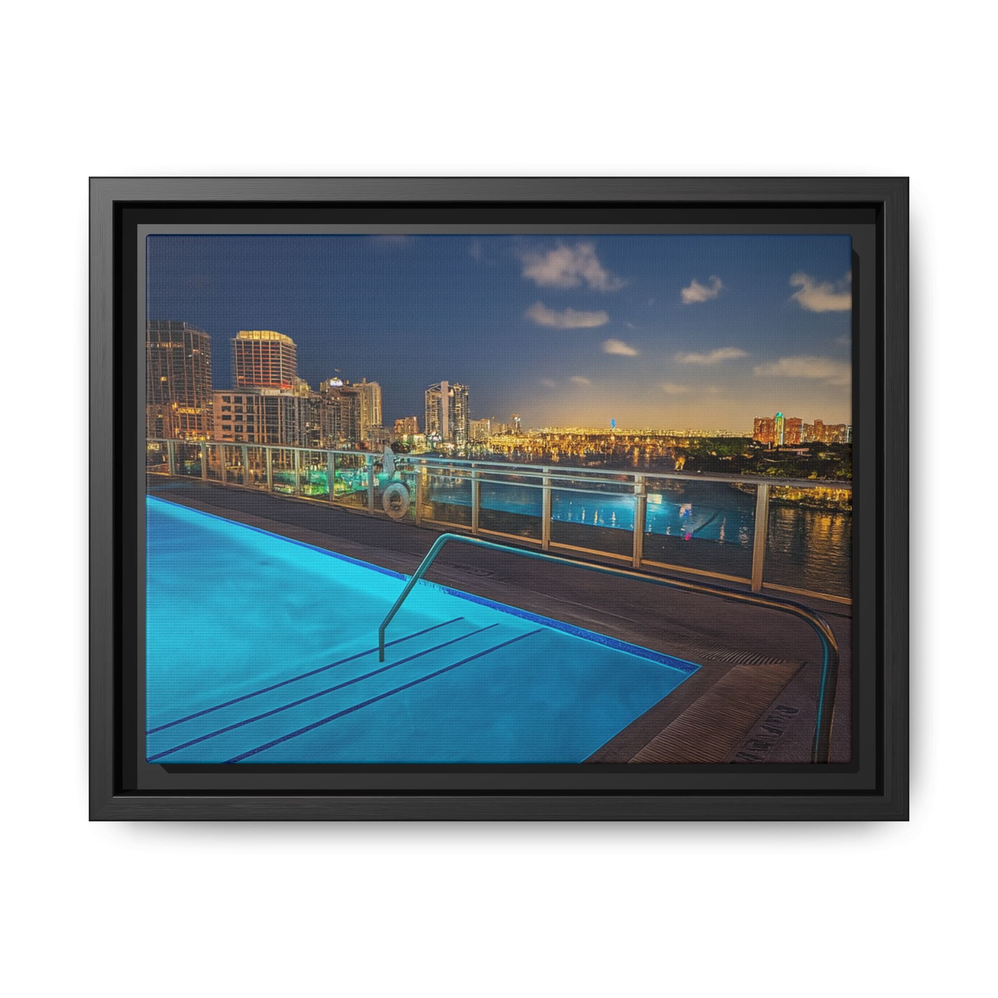 "Skyline Reflections" – Framed Canvas Print