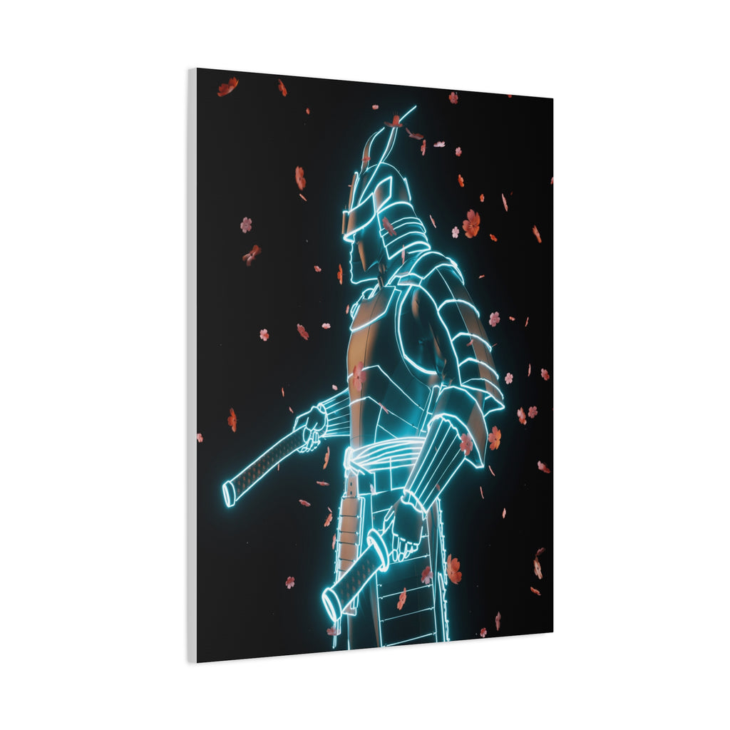 Neon Samurai: Digital Warrior, Cyberpunk Fusion, Glowing Wireframe Armor - L’Art Suprême Canvas