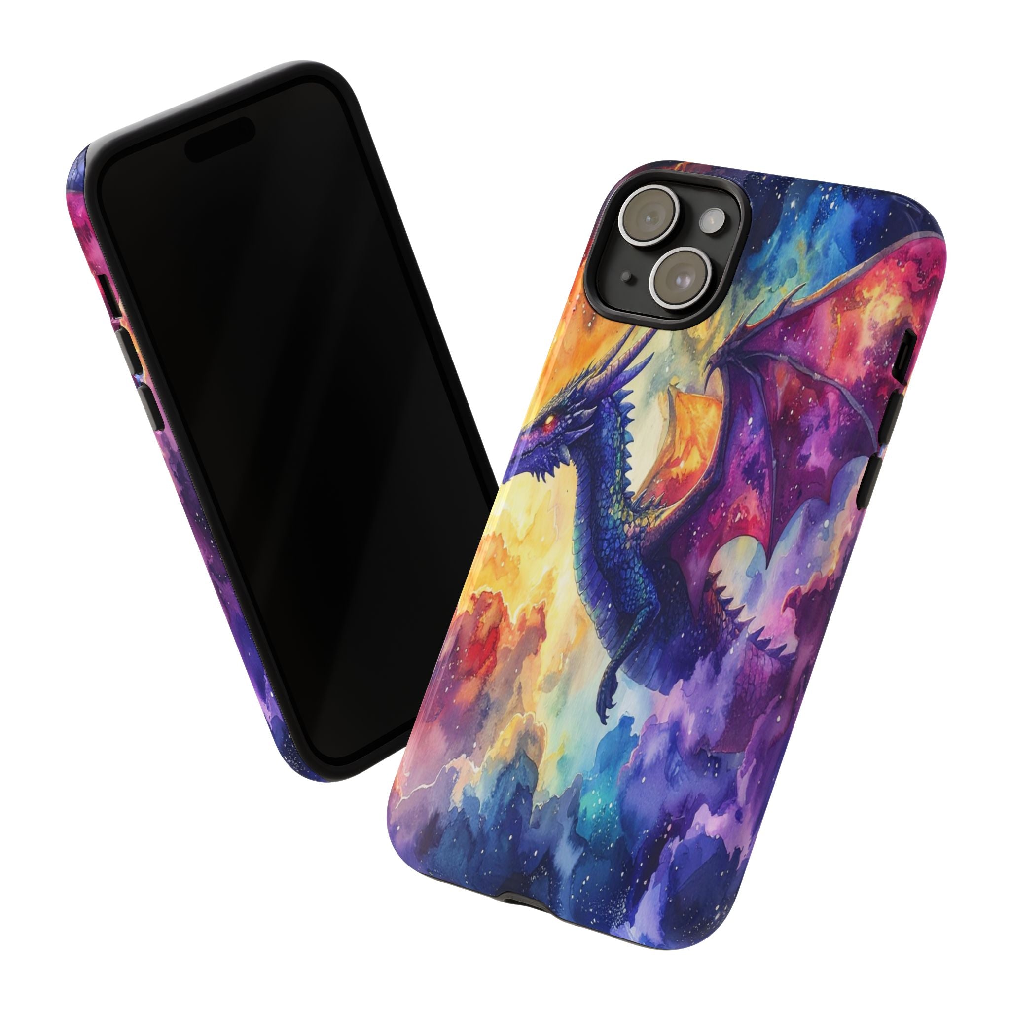Celestial Dragons' Ascent: Watercolor Fantasy Artwork, Cosmic Nebula Landscape - L’Art Suprême Phone Case