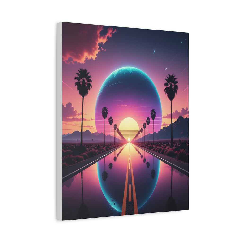 Cosmic Highway: Synthwave Dreamscape, Retro-Futuristic Sunset - L’Art Suprême Canvas