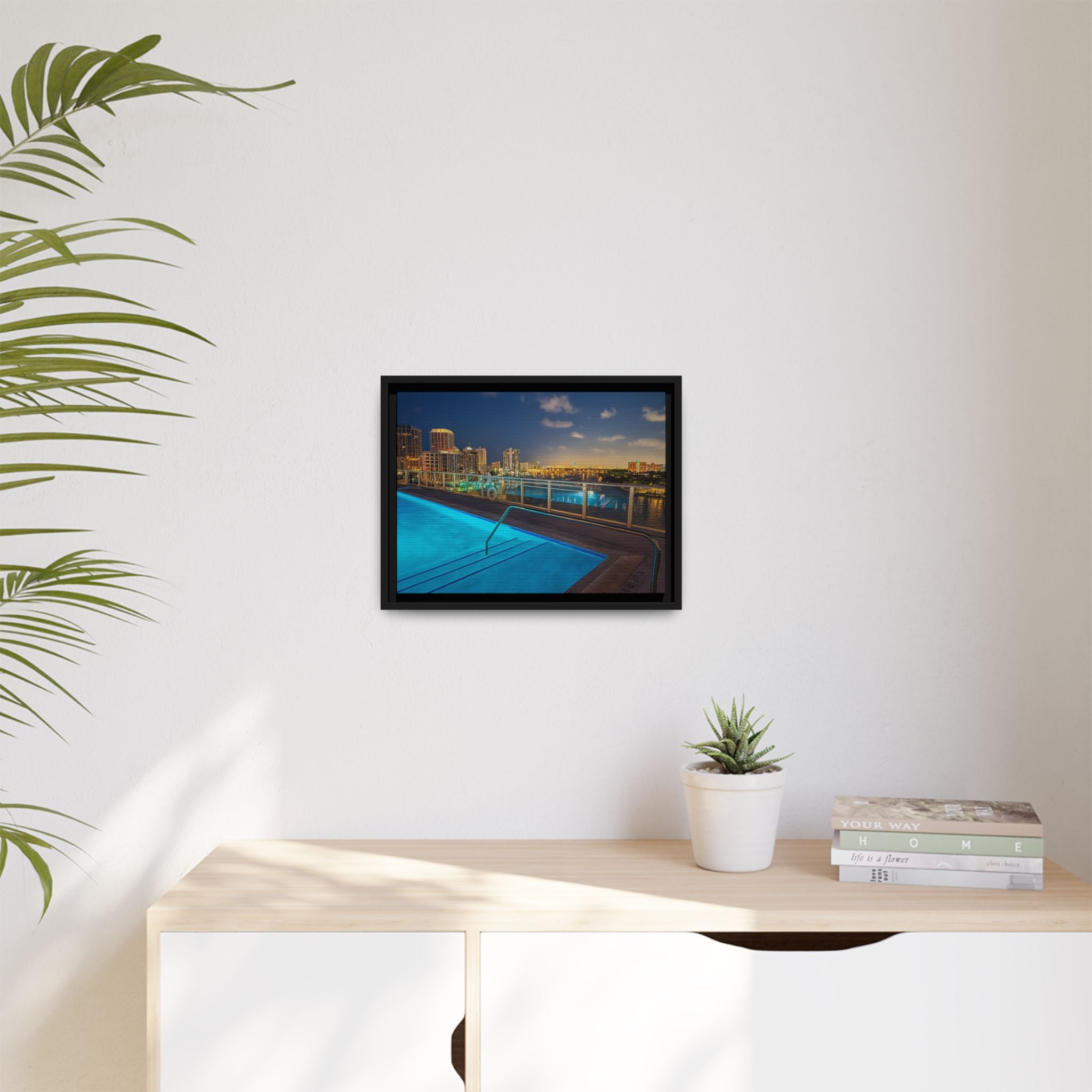 "Skyline Reflections" – Framed Canvas Print
