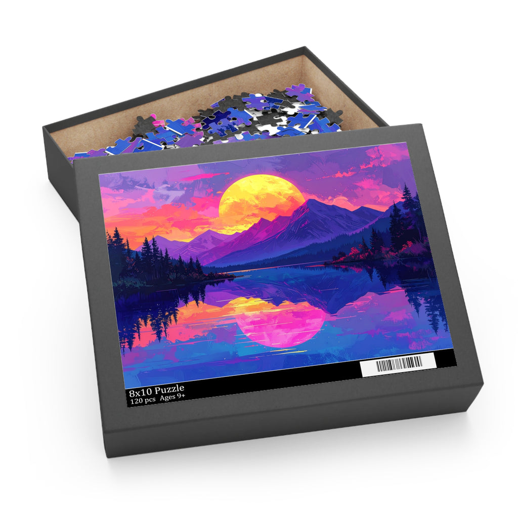 Synthwave Sunset Lake: Neon Mountain Dreamscape, Digital Retrowave Art -  L'Art Puzzle
