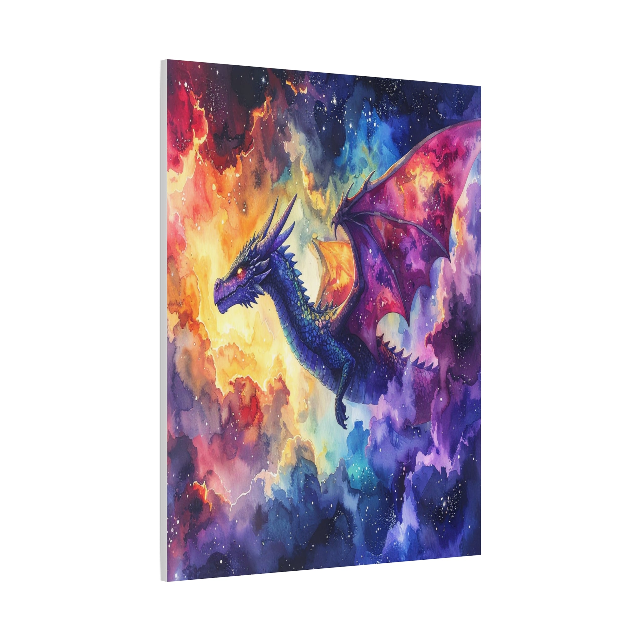 Cosmic Dragons' Ascent: Ethereal Watercolor Fantasy, Celestial Mythical Landscape - L’Art Suprême Canvas