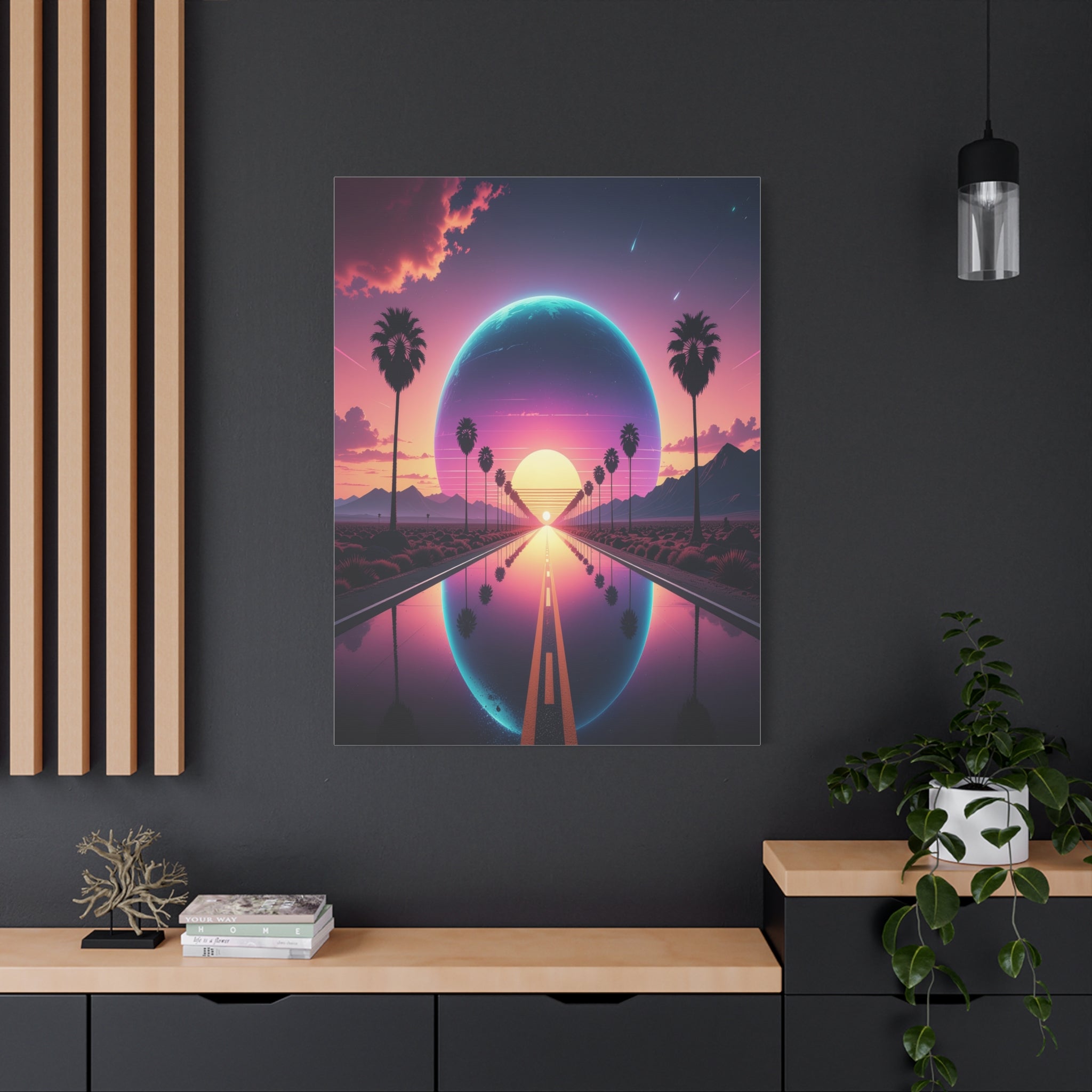 Cosmic Highway: Synthwave Dreamscape, Retro-Futuristic Sunset - L’Art Suprême Canvas