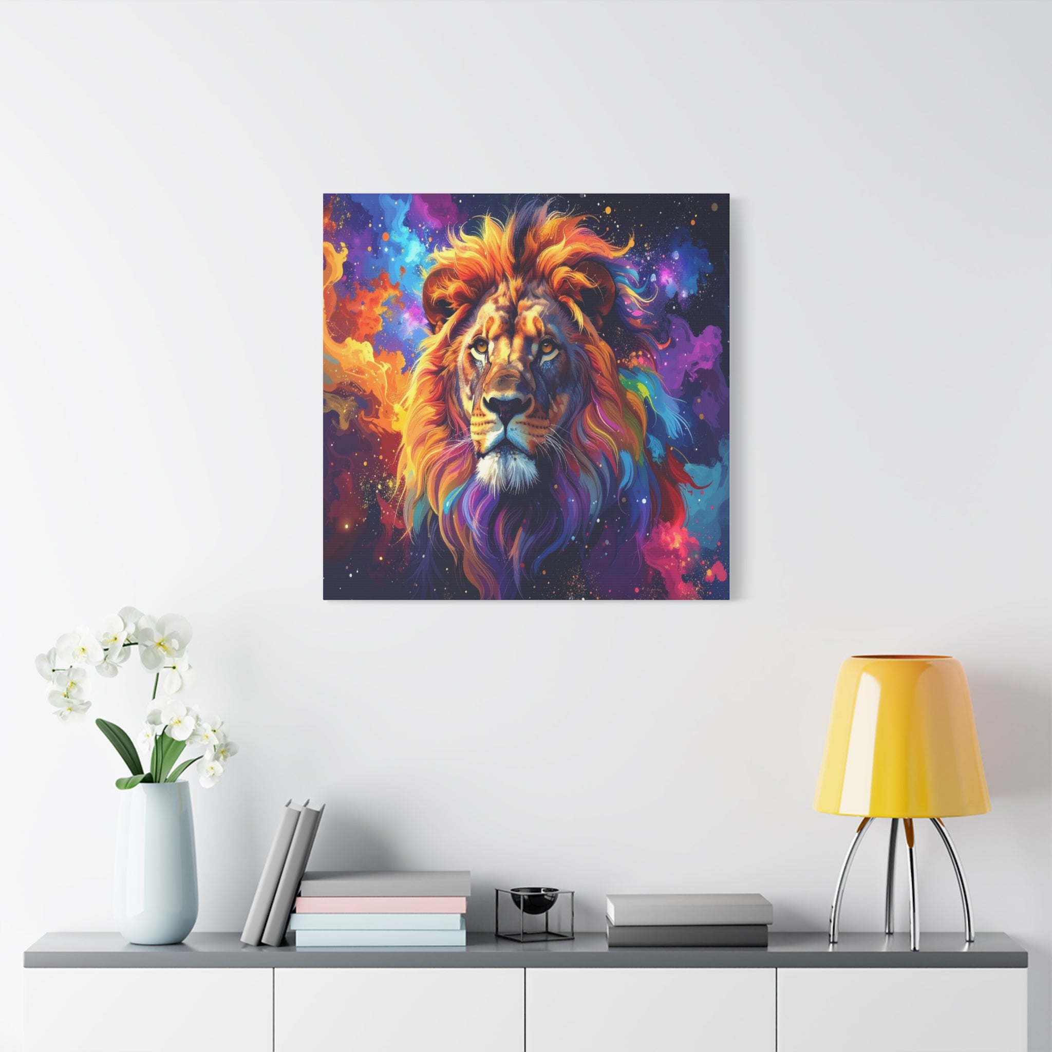 Cosmic Mane: Celestial Lion Portrait, Digital Cosmic Artwork - L’Art Suprême Canvas