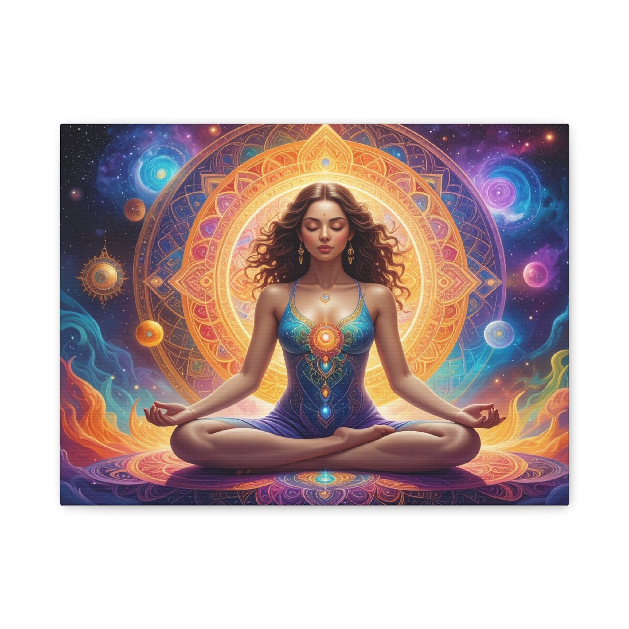 Cosmic Lotus Meditation: Spiritual Energy Mandala, Digital Celestial Art - L’Art Suprême Canvas