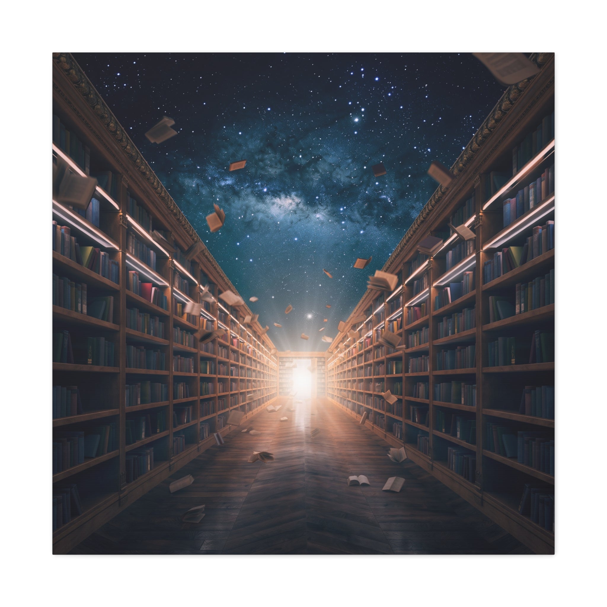 Celestial Library of Infinite Knowledge: Dreamscape Corridor, Cosmic Bibliophile's Journey - L’Art Suprême Canvas