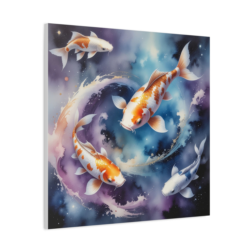 Cosmic Koi Symphony: Ethereal Underwater Space Journey, Digital Watercolor Fantasy - L’Art Suprême Canvas