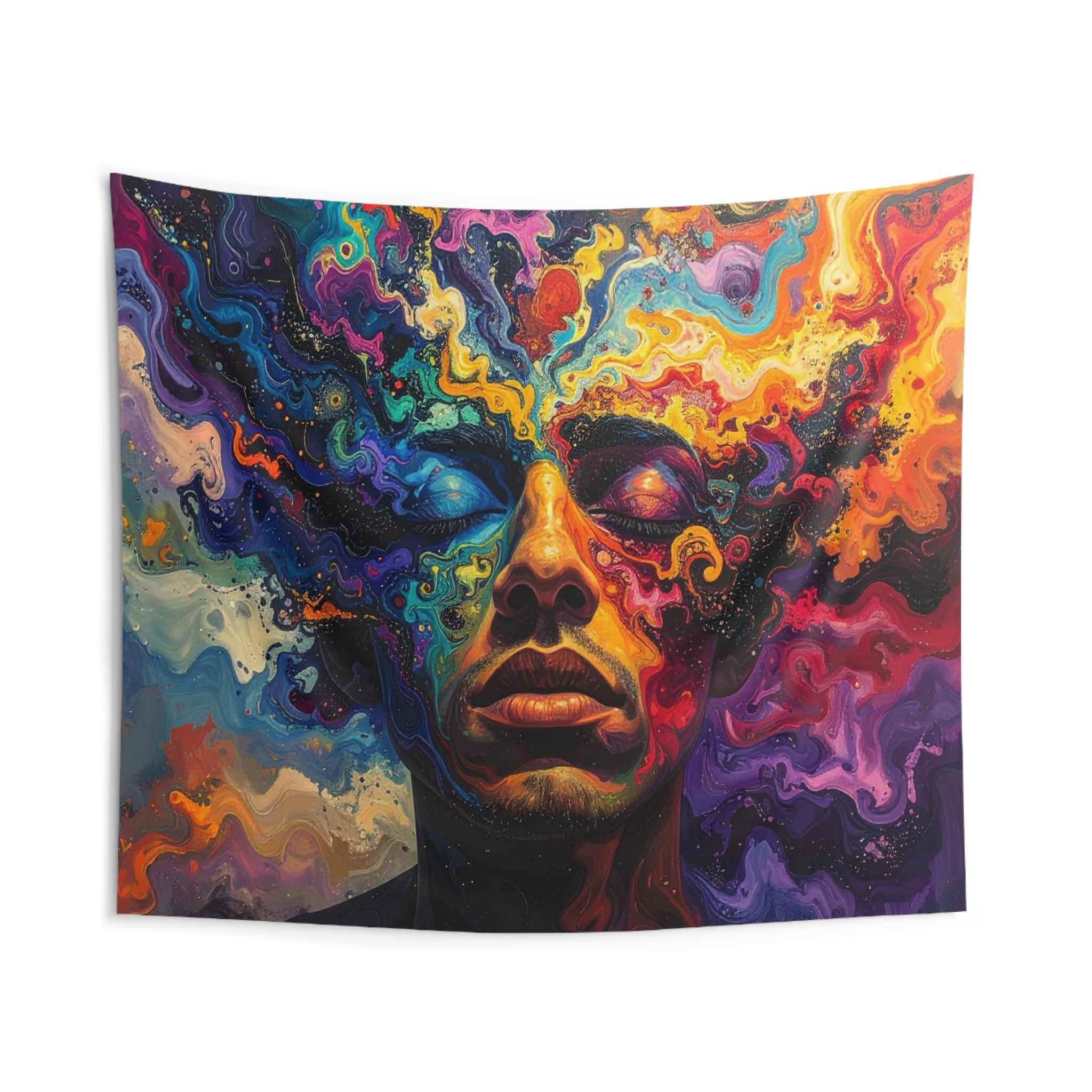 Psychedelic Portrait of Inner Consciousness: Abstract Fluid Painting, Emotional Landscape Exploration - L'Art Tapestry