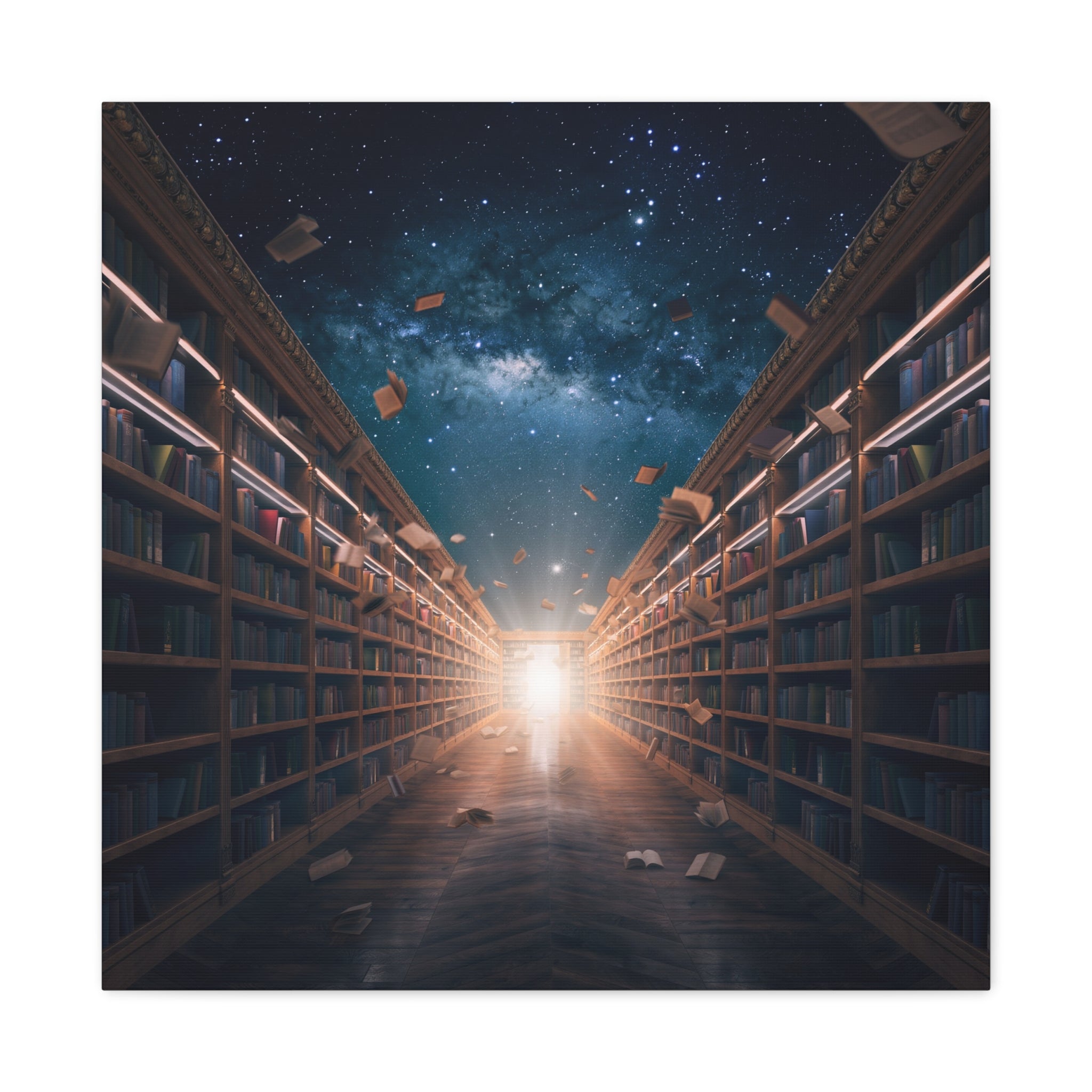 Celestial Library of Infinite Knowledge: Dreamscape Corridor, Cosmic Bibliophile's Journey - L’Art Suprême Canvas