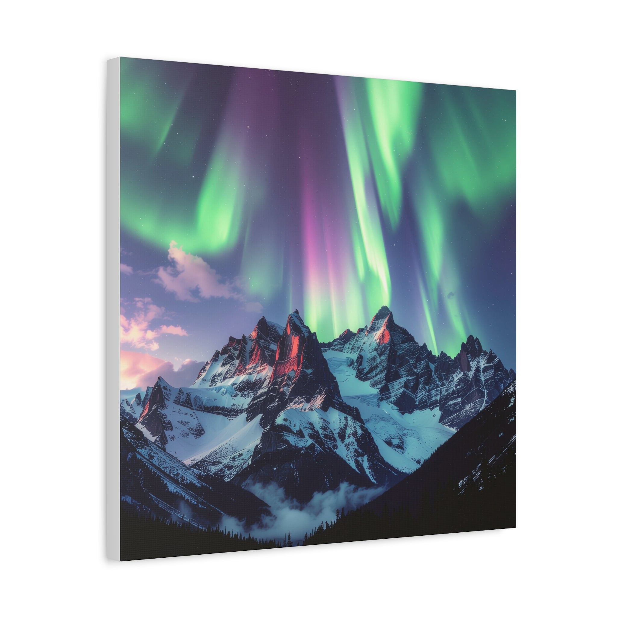 Celestial Symphony: Northern Lights Panorama, Alpine Aurora Wilderness - L’Art Suprême Canvas