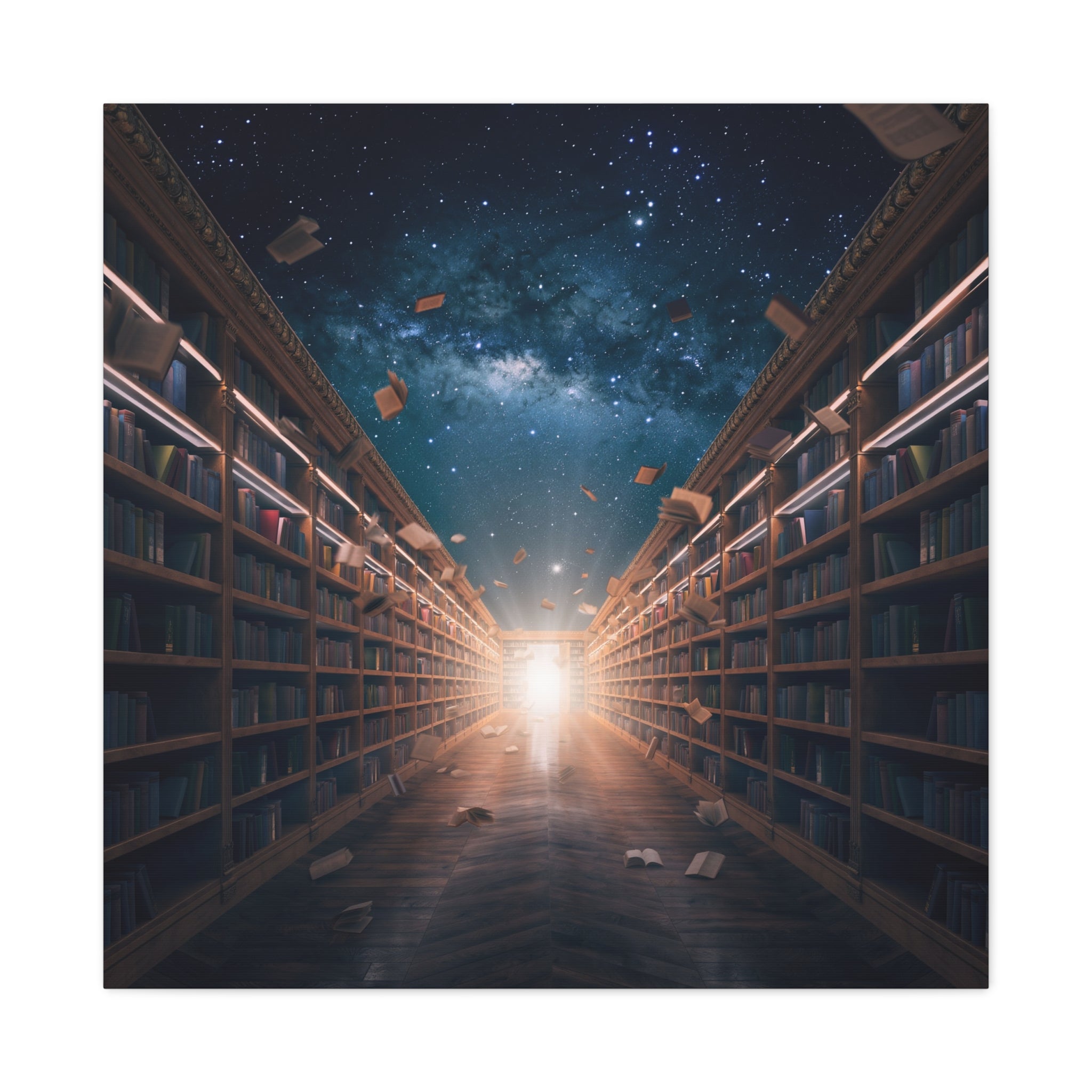 Celestial Library of Infinite Knowledge: Dreamscape Corridor, Cosmic Bibliophile's Journey - L’Art Suprême Canvas