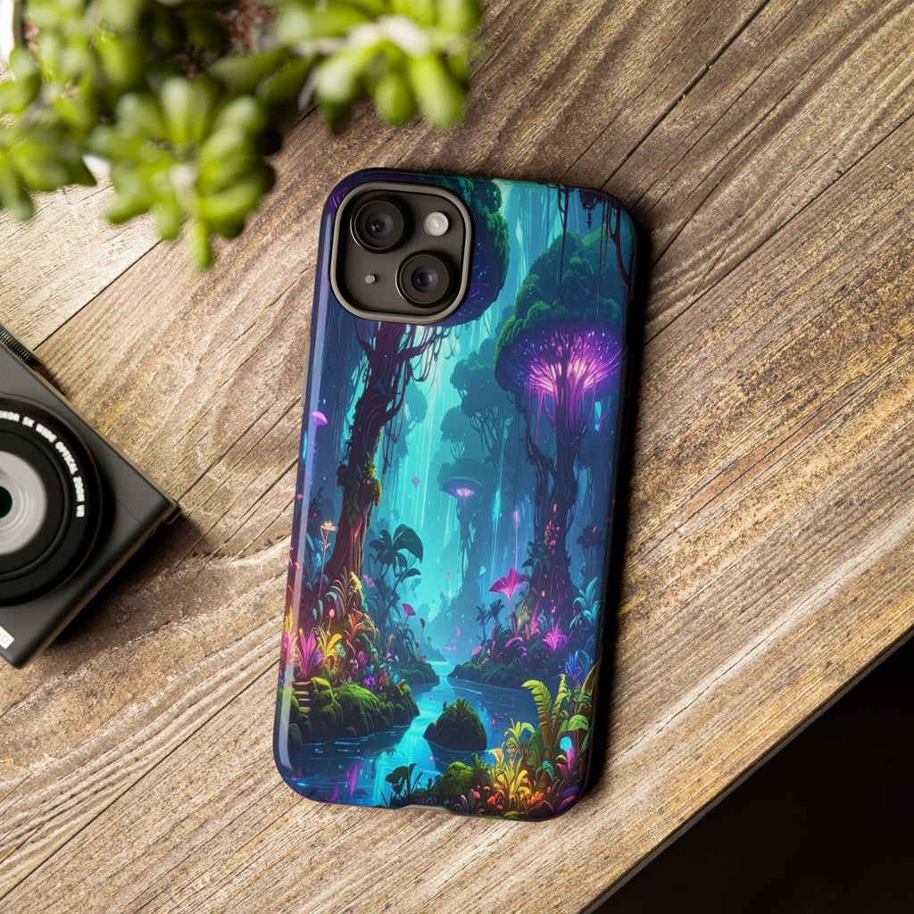 Bioluminescent Dreamscape: Ethereal Forest Fantasy, Digital Luminescence Illustration - L’Art Suprême Phone Case