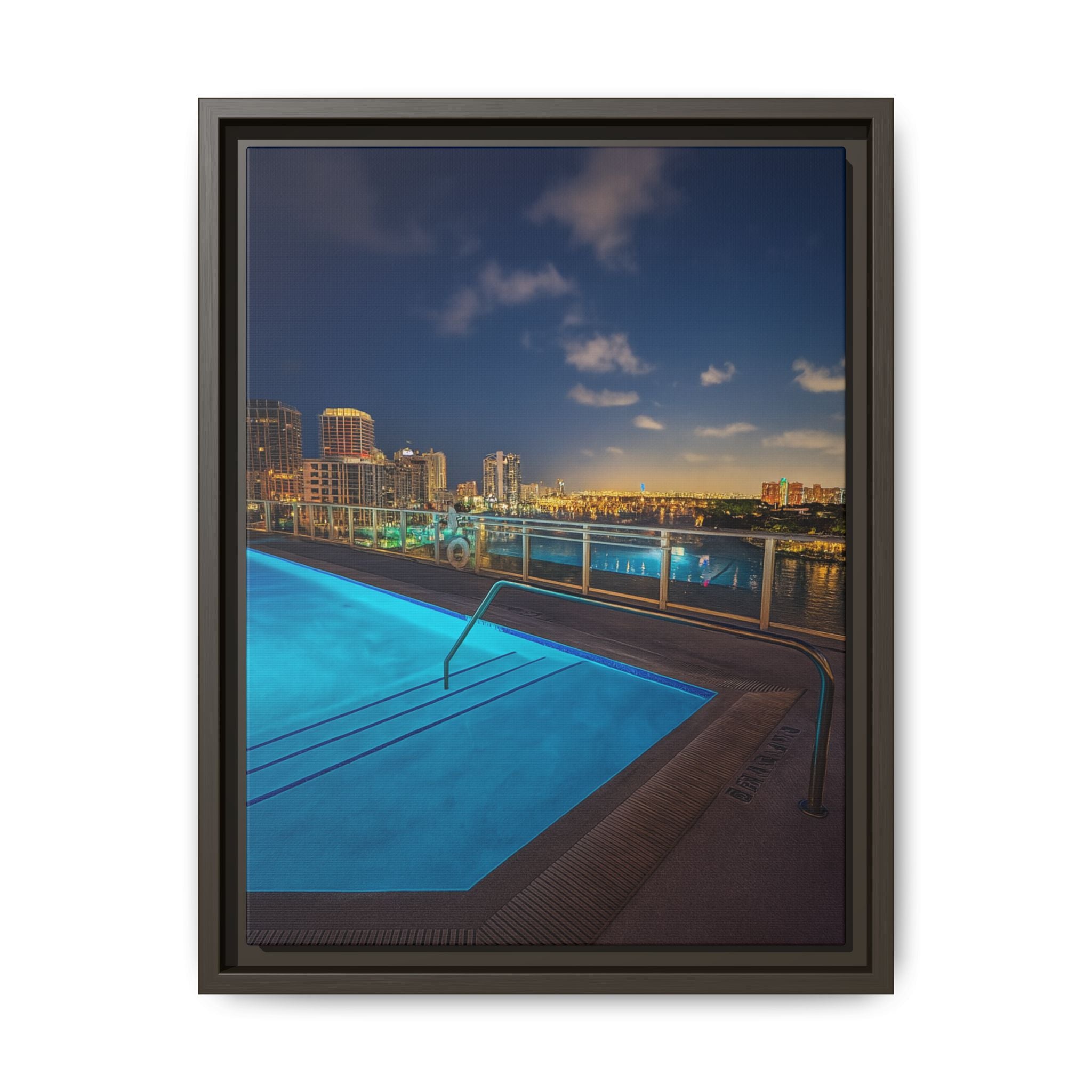 "Skyline Reflections" – Framed Canvas Print