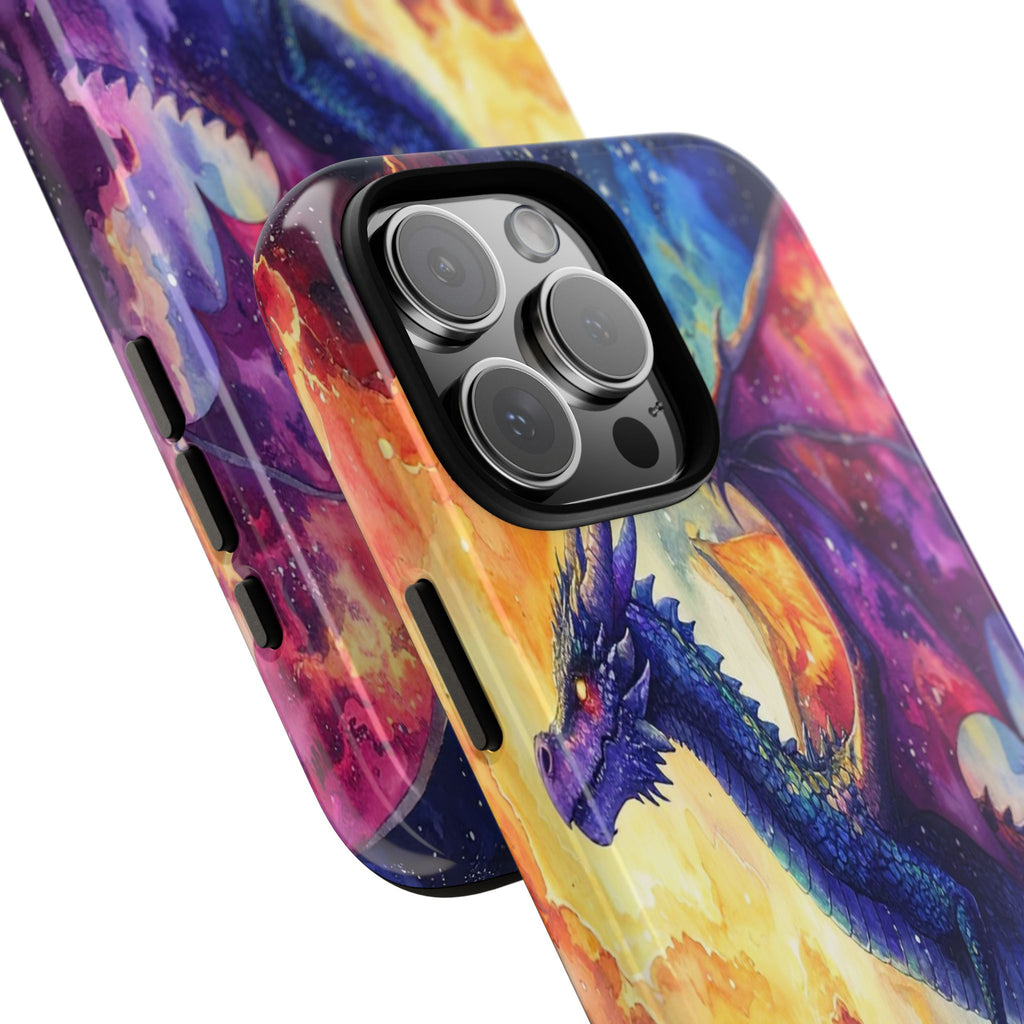 Celestial Dragons' Ascent: Watercolor Fantasy Artwork, Cosmic Nebula Landscape - L’Art Suprême Phone Case