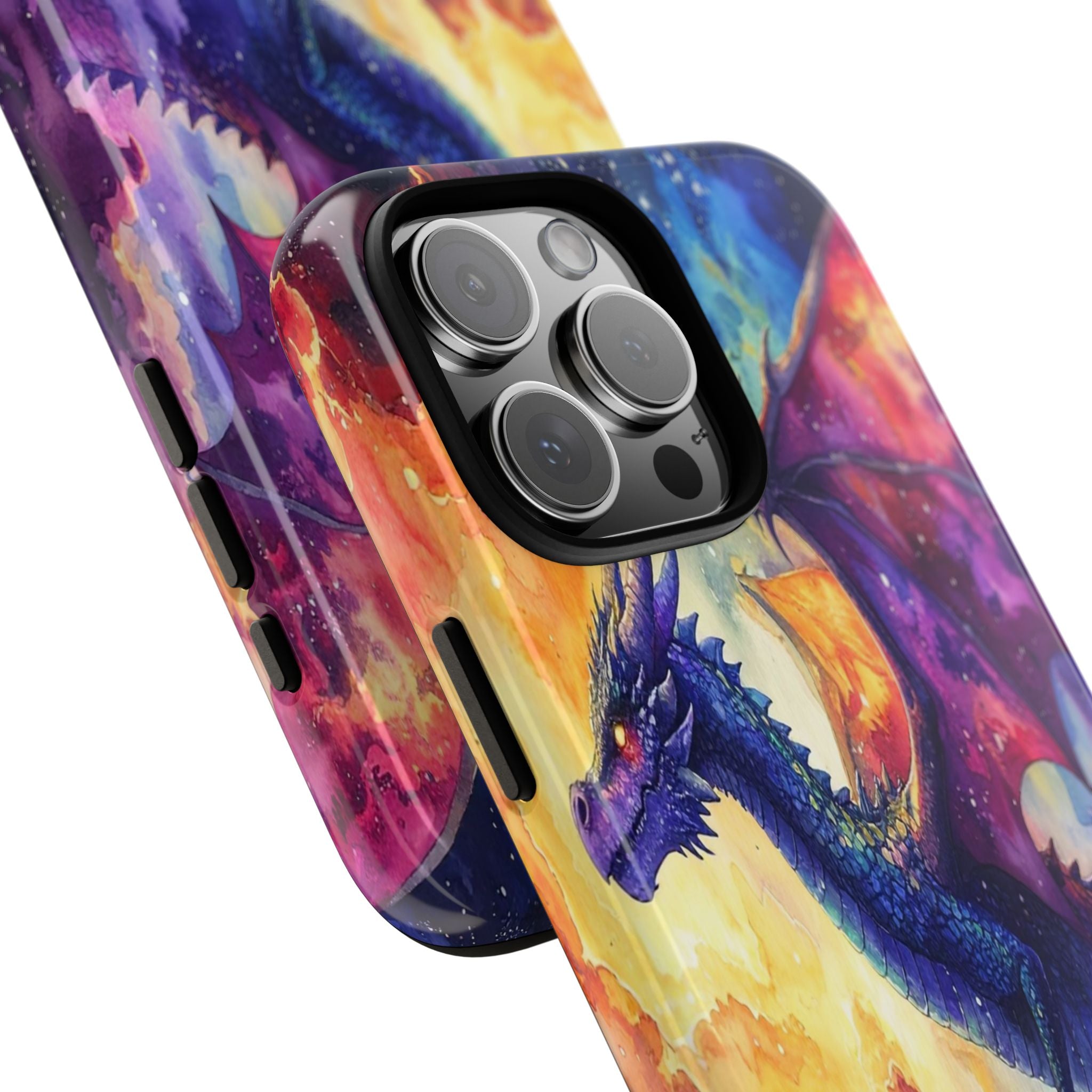 Celestial Dragons' Ascent: Watercolor Fantasy Artwork, Cosmic Nebula Landscape - L’Art Suprême Phone Case