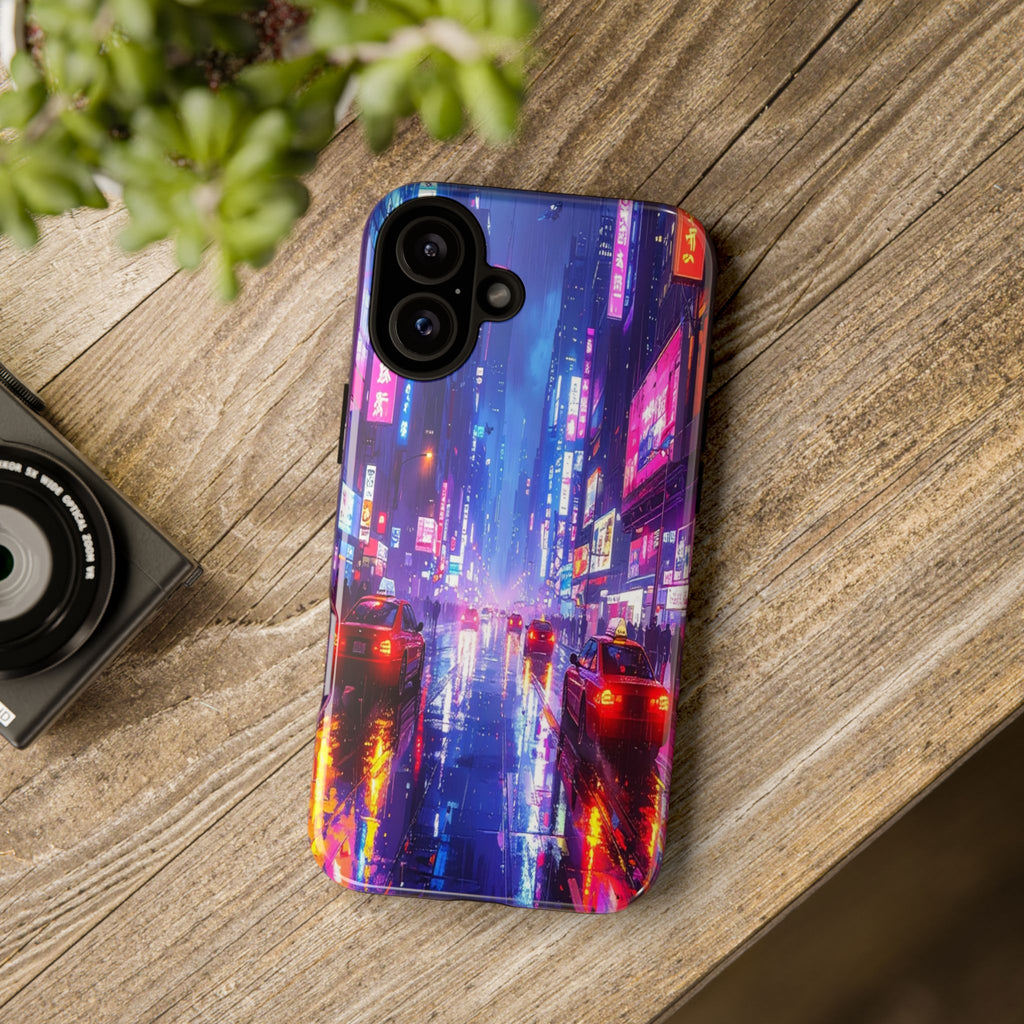 Neon Dystopia: Cyberpunk Metropolis, Urban Night Reflections - L’Art Suprême Phone Case