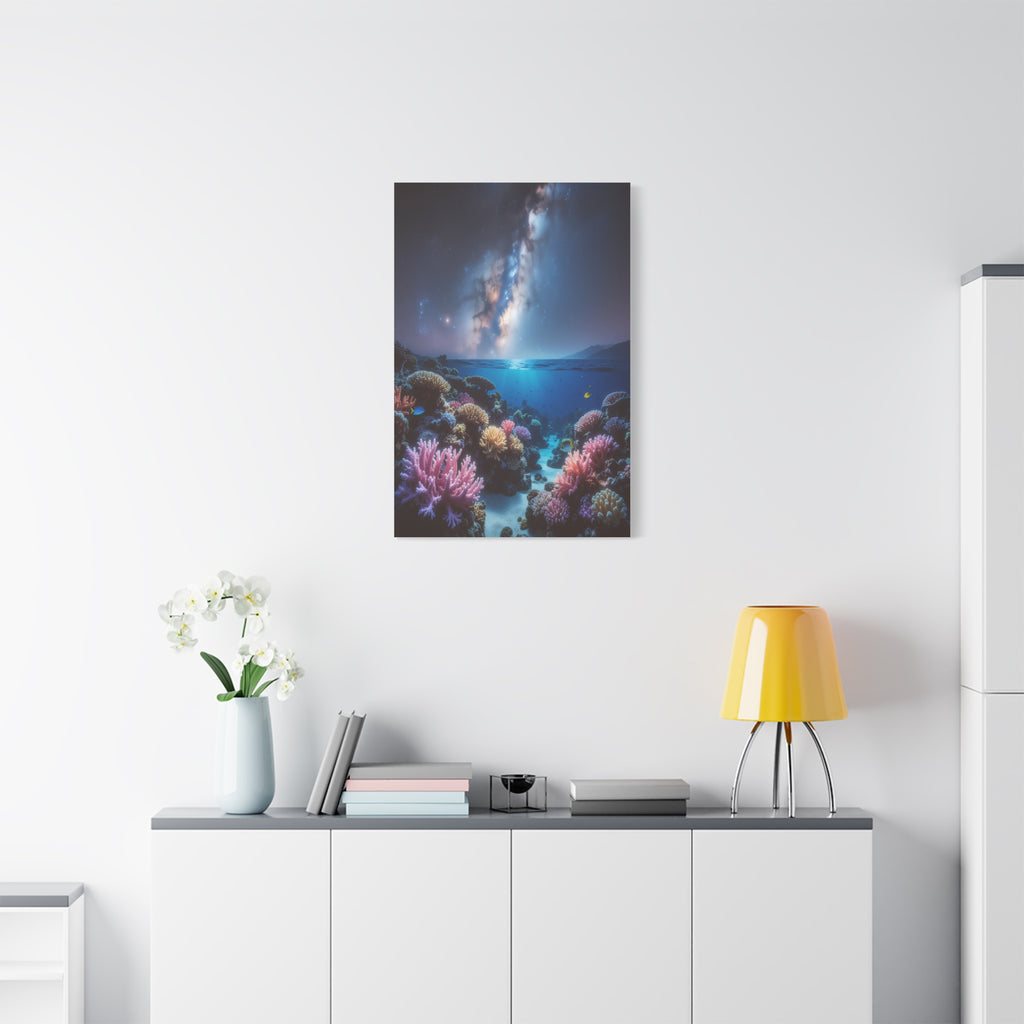 Cosmic Reef Harmony: Underwater Seascape Panorama, Milky Way Marine Dreamscape - L’Art Suprême Canvas