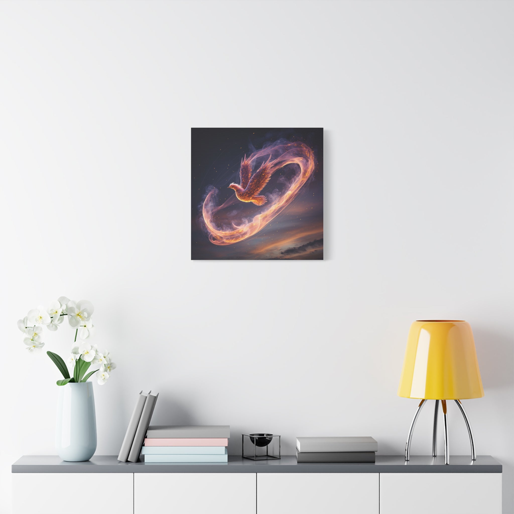 Phoenix of Rebirth: Mythical Fire Bird Digital Painting, Fantasy Flame Creature Artwork - L’Art Suprême Canvas