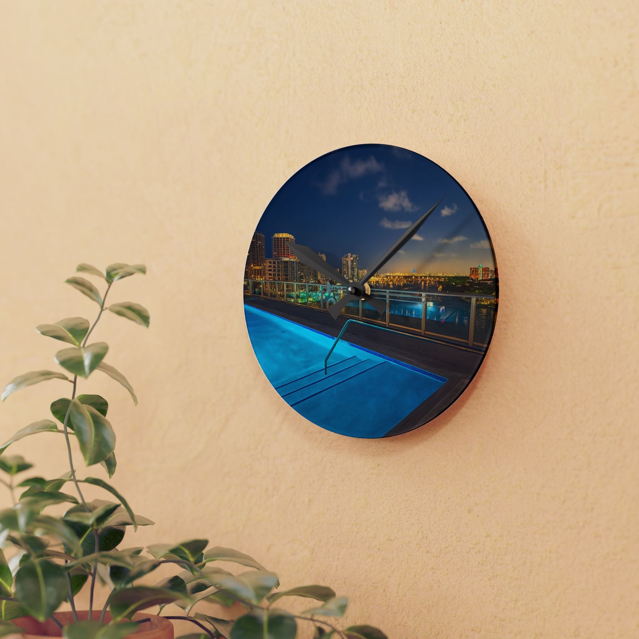 "Skyline Reflections" – Acrylic Wall Clock