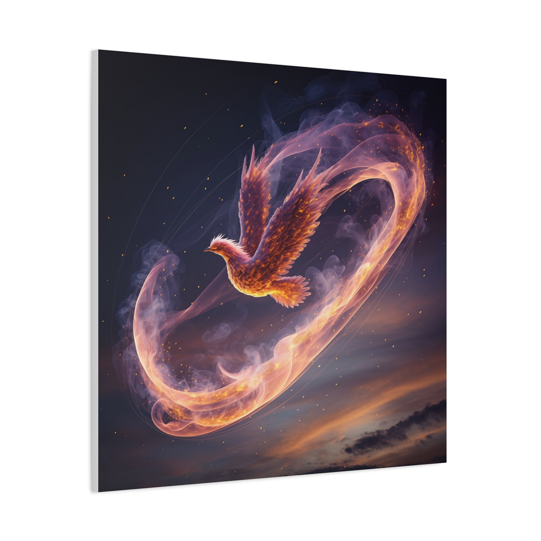 Phoenix of Rebirth: Mythical Fire Bird Digital Painting, Fantasy Flame Creature Artwork - L’Art Suprême Canvas