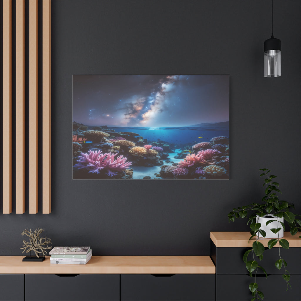 Cosmic Reef Harmony: Underwater Seascape Panorama, Milky Way Marine Dreamscape - L’Art Suprême Canvas