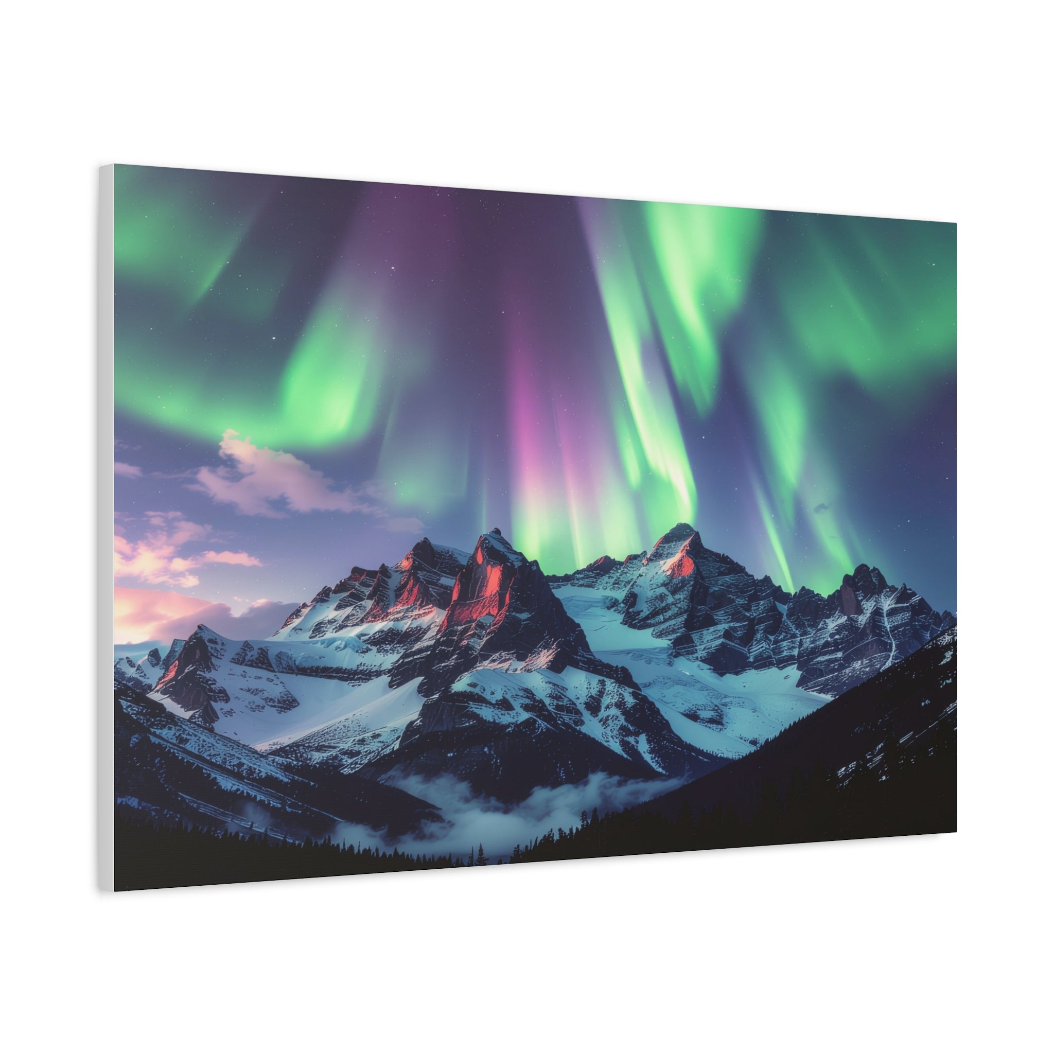 Celestial Symphony: Northern Lights Panorama, Alpine Aurora Wilderness - L’Art Suprême Canvas