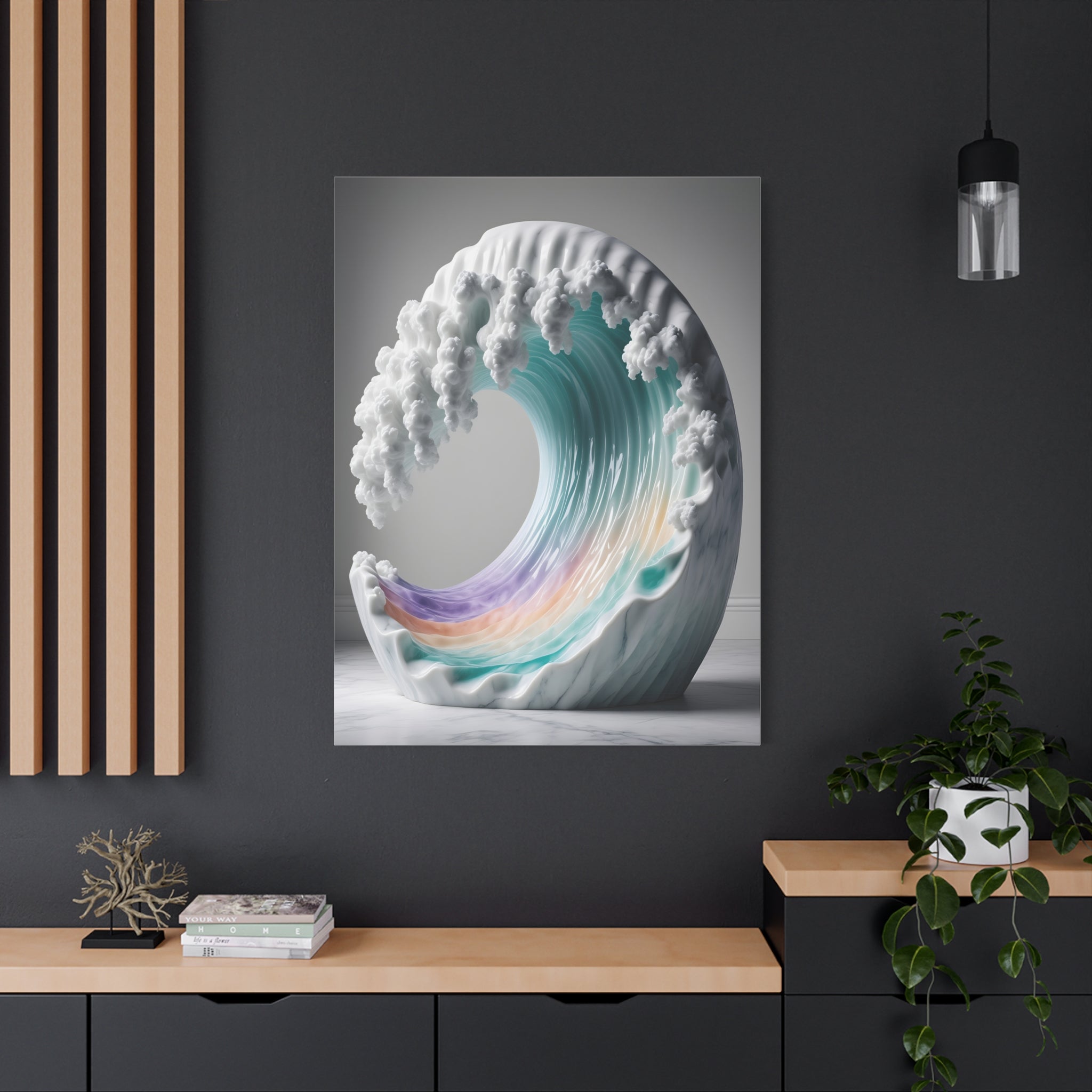 Oceanic Euphoria: Marble Wave Sculpture, Ethereal Aquatic Art - L’Art Suprême Canvas
