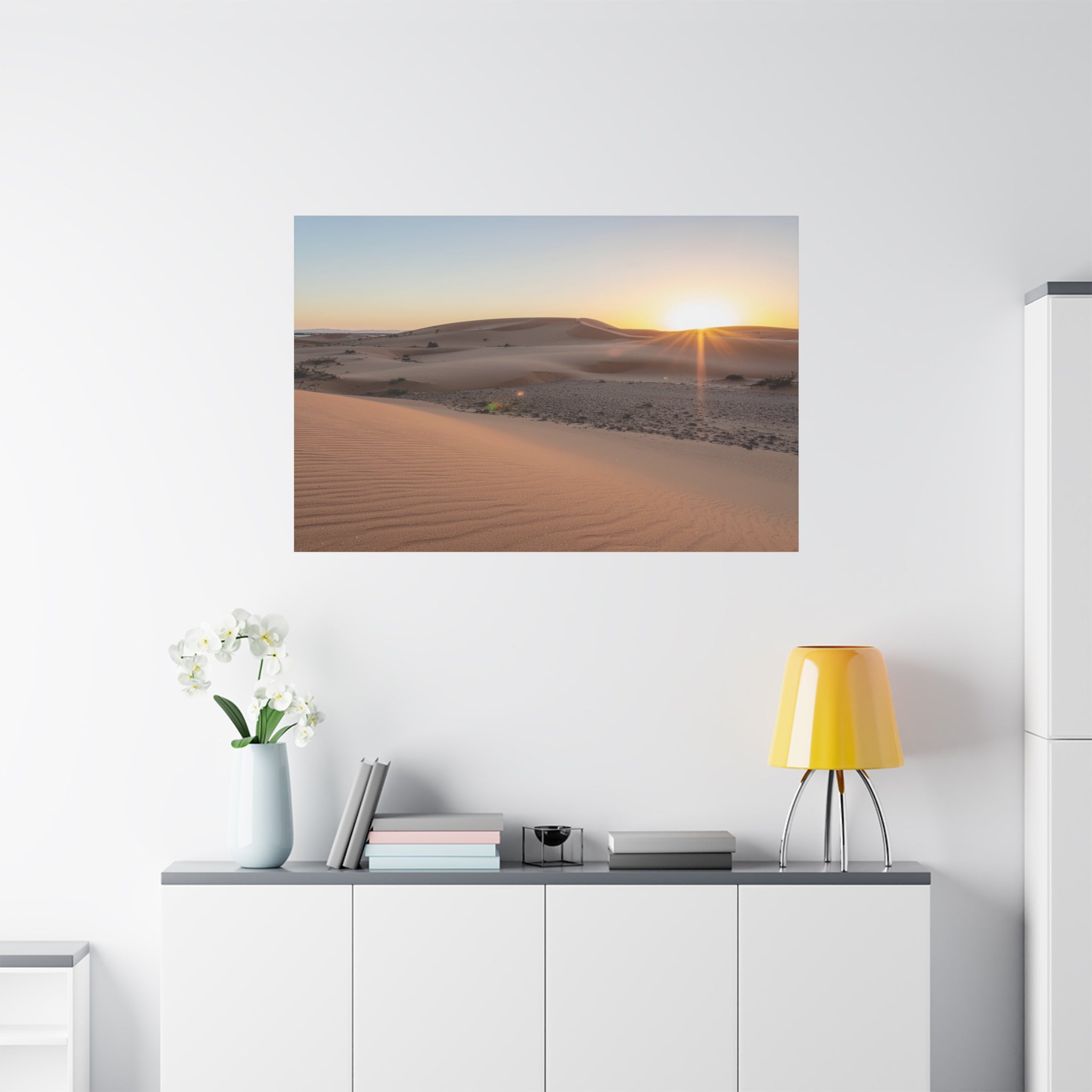 Daybreak in the Desert: Golden Sands at Sunrise, Arid Landscape Panorama - L’Art Suprême Canvas