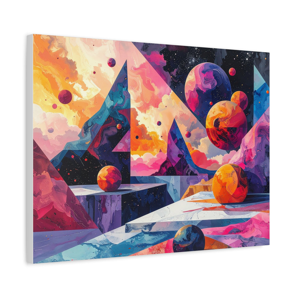 Cosmic Geometry: Dimensional Kaleidoscope, Digital Abstract Landscape - L’Art Suprême Canvas