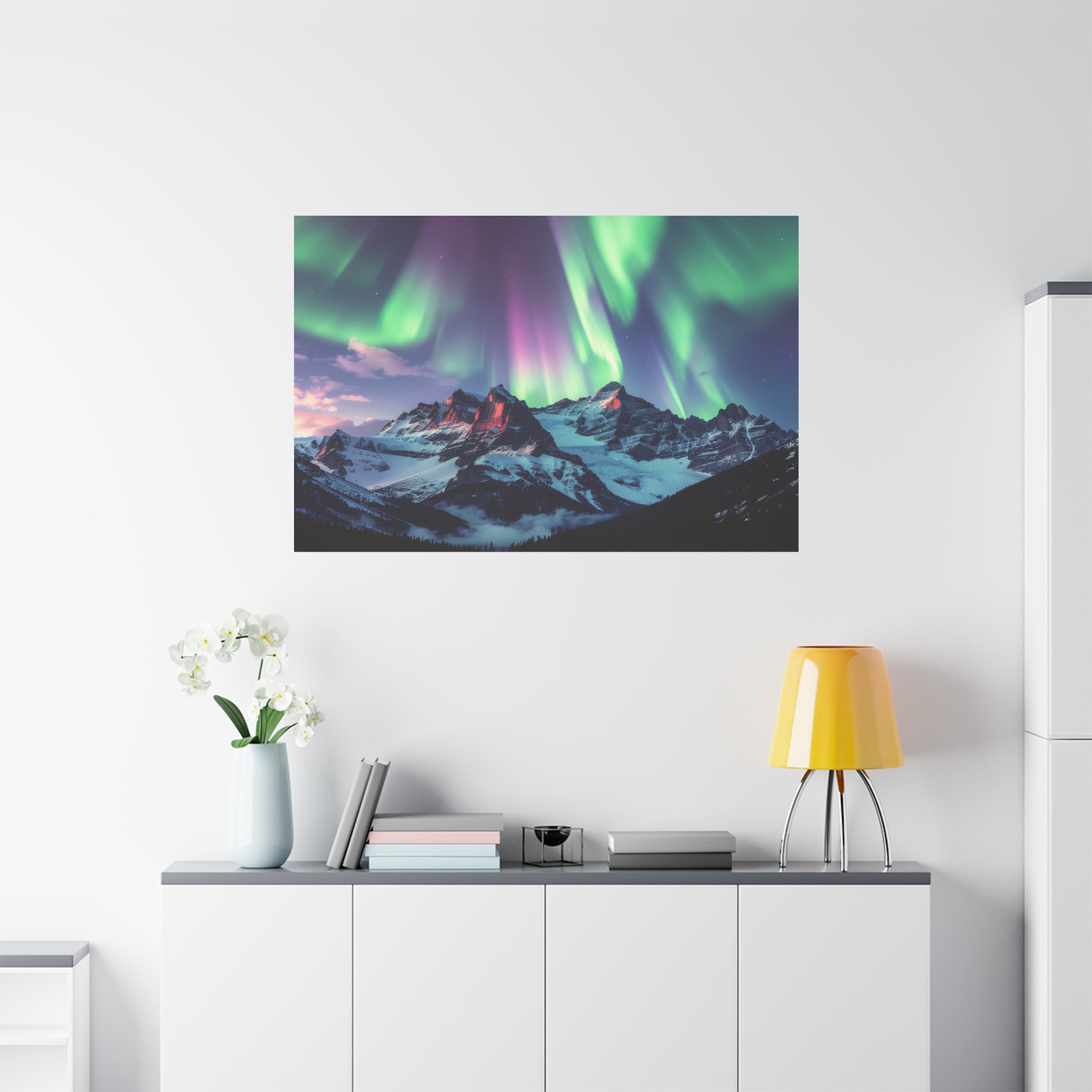 Celestial Symphony: Northern Lights Panorama, Alpine Aurora Wilderness - L’Art Suprême Canvas