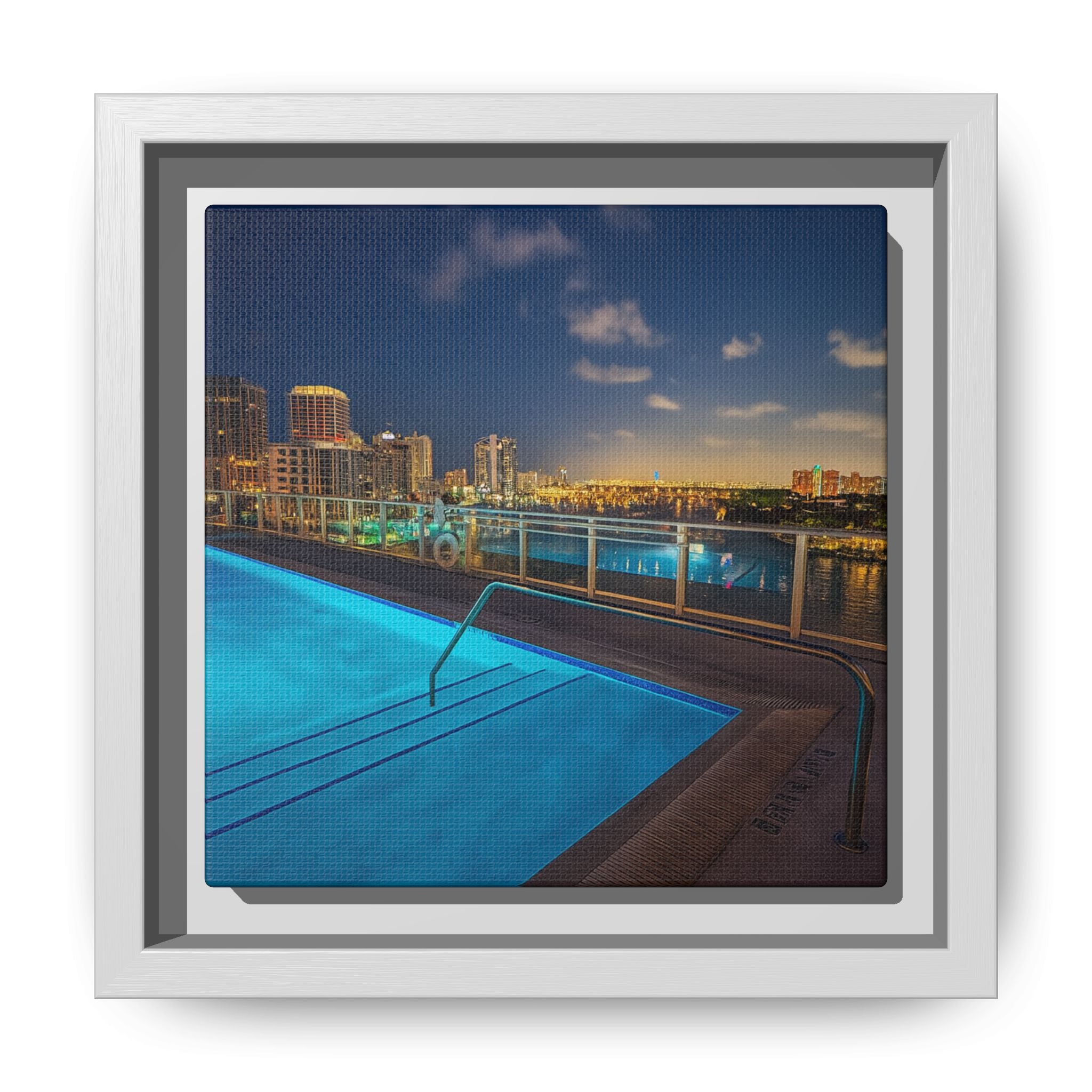 "Skyline Reflections" – Framed Canvas Print