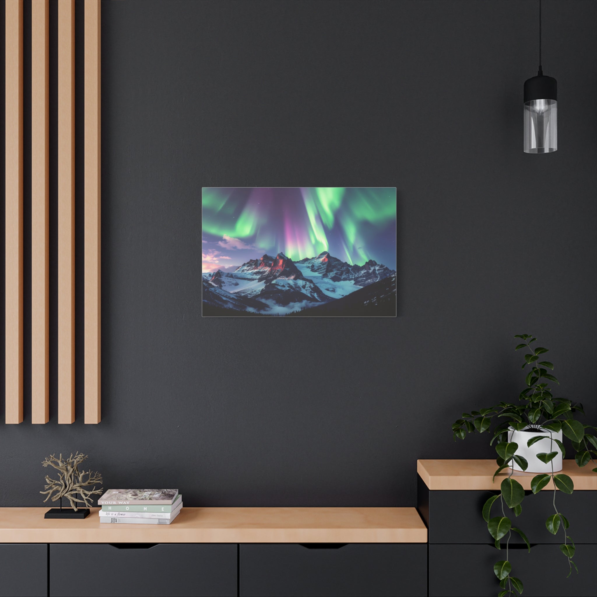 Celestial Symphony: Northern Lights Panorama, Alpine Aurora Wilderness - L’Art Suprême Canvas