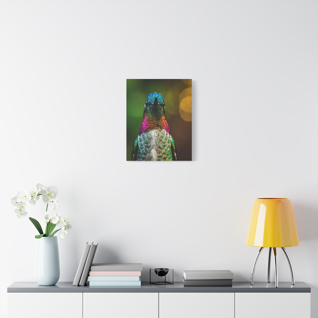 Iridescent Whispers: Hummingbird in Vibrant Plumage, Close-Up Nature Photography - L’Art Suprême Canvas