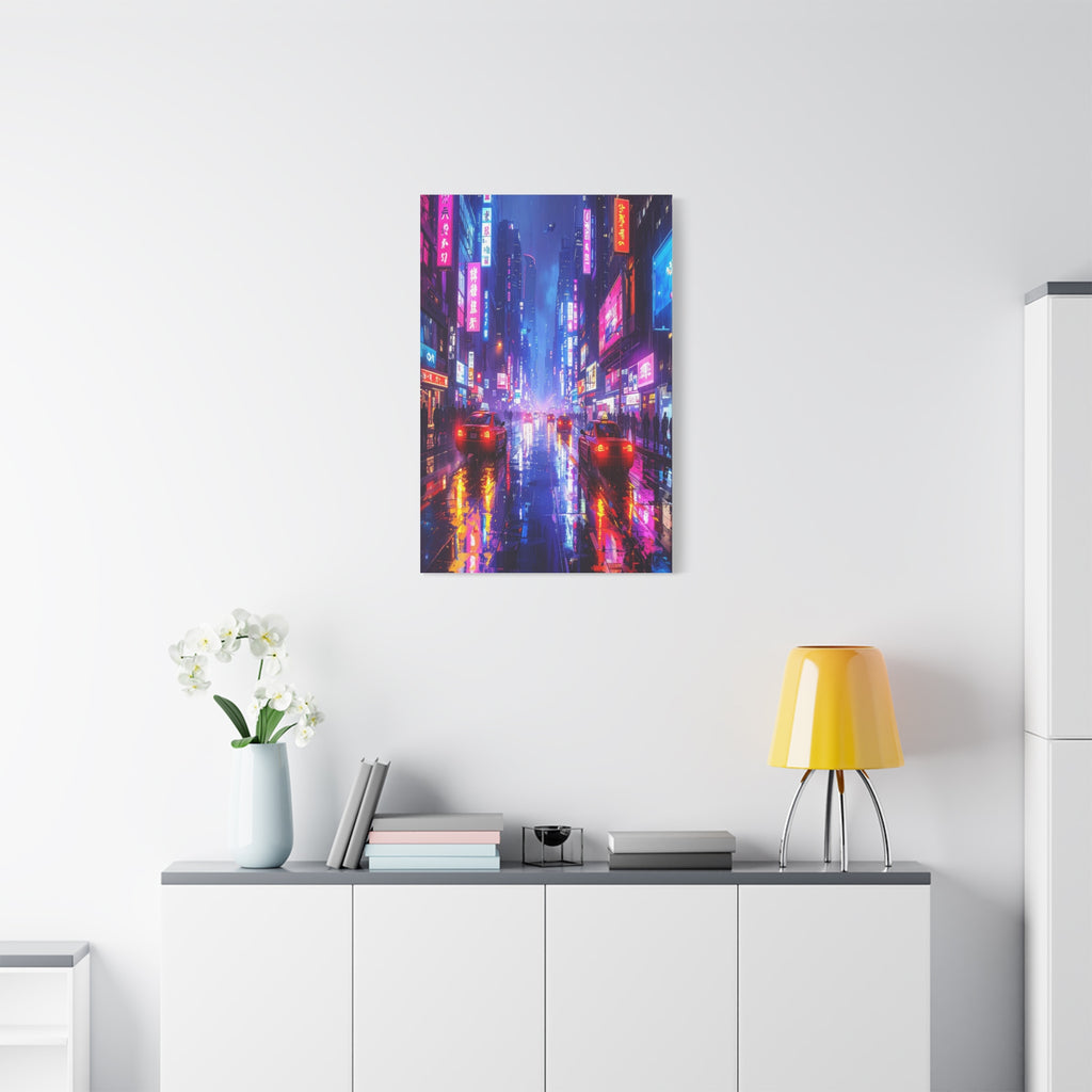 Neon Dystopia: Cyberpunk Metropolis, Urban Night Reflections - L’Art Suprême Canvas