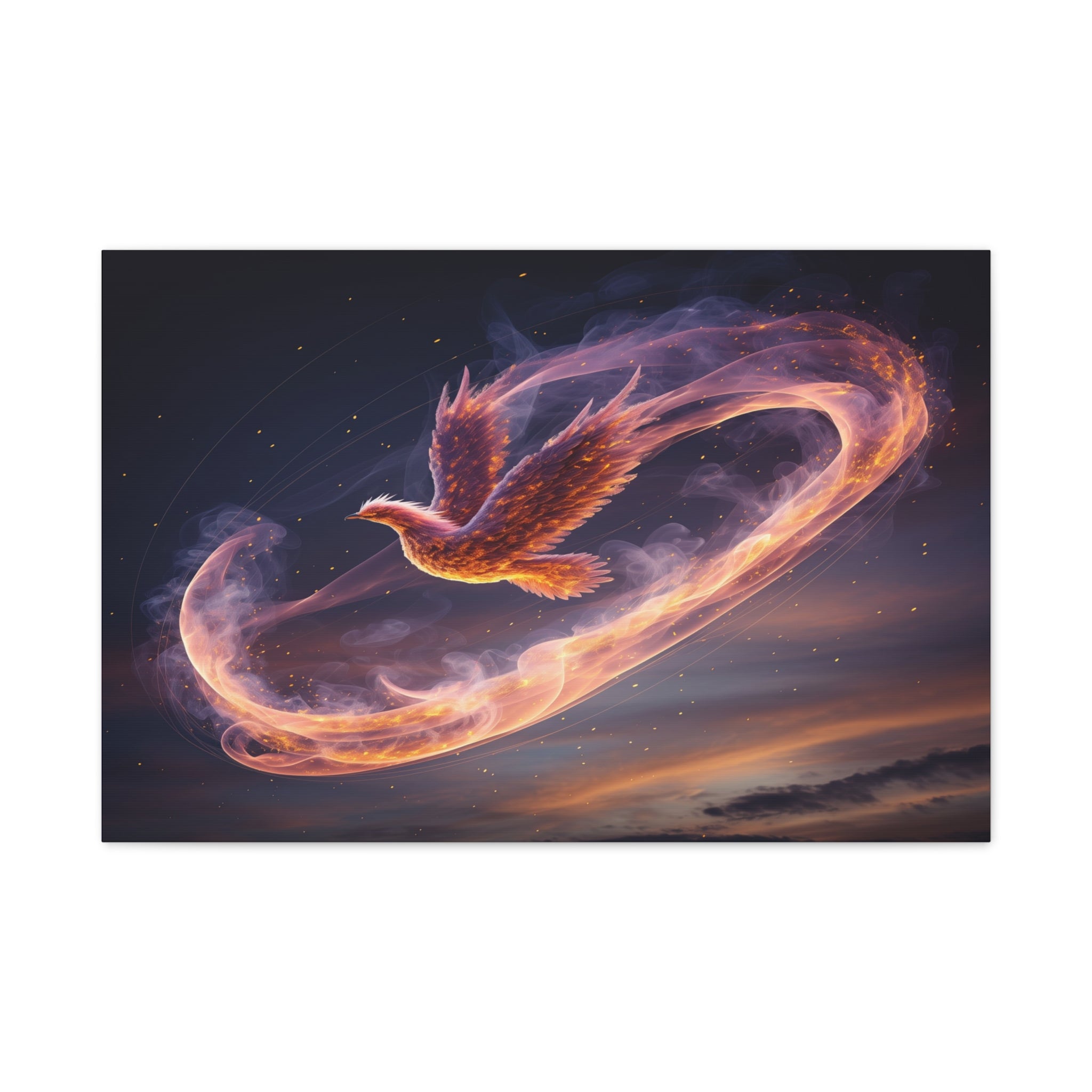 Phoenix of Rebirth: Mythical Fire Bird Digital Painting, Fantasy Flame Creature Artwork - L’Art Suprême Canvas