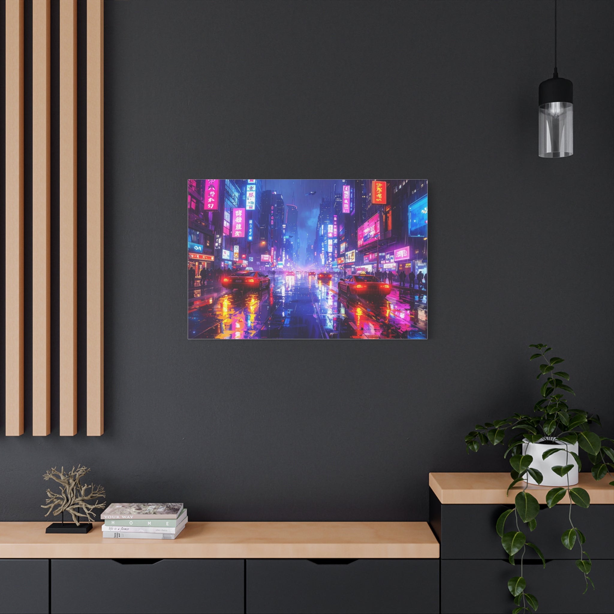 Neon Dystopia: Cyberpunk Metropolis, Urban Night Reflections - L’Art Suprême Canvas