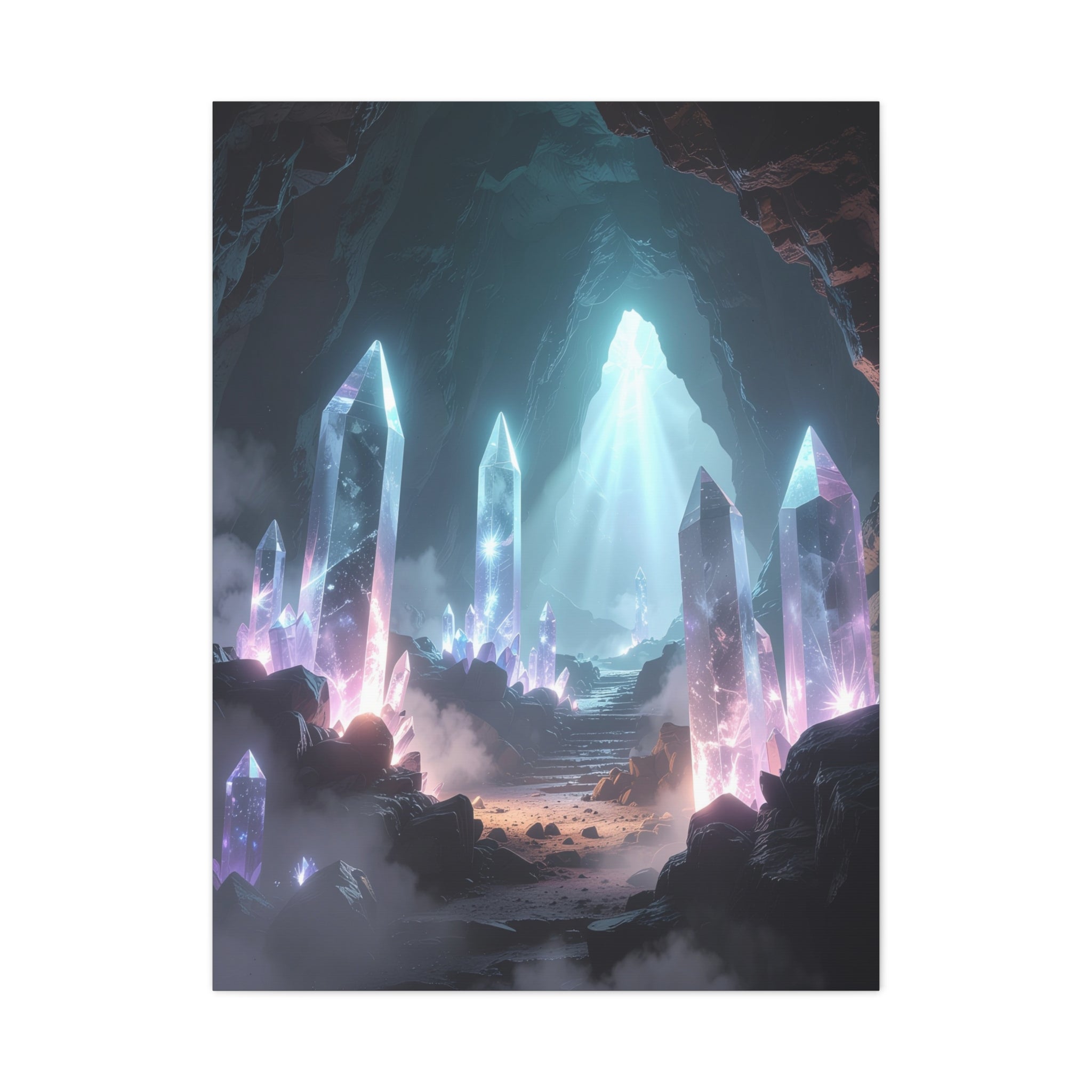 Crystal Reverie: Luminous Cavern Dreamscape, Ethereal Digital Fantasy Art - L’Art Suprême Canvas